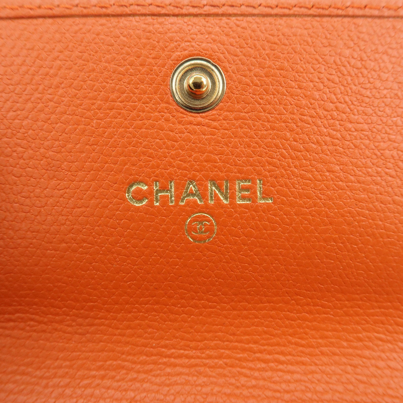 CHANEL COCO Button Leather W Hook Compact Wallet Orange A20902