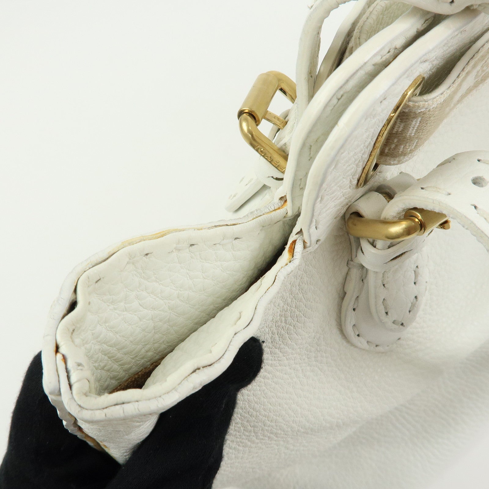 FENDI Selleria Villa Borghese Leather Hand Tote Bag White 8BN155