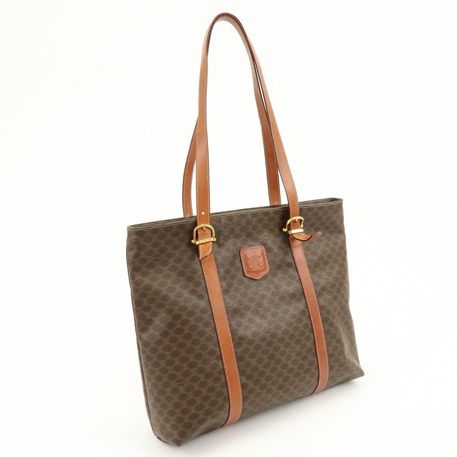 CELINE Macadam PVC Leather Tote Bag Hand Bag Shoulder Bag Brown