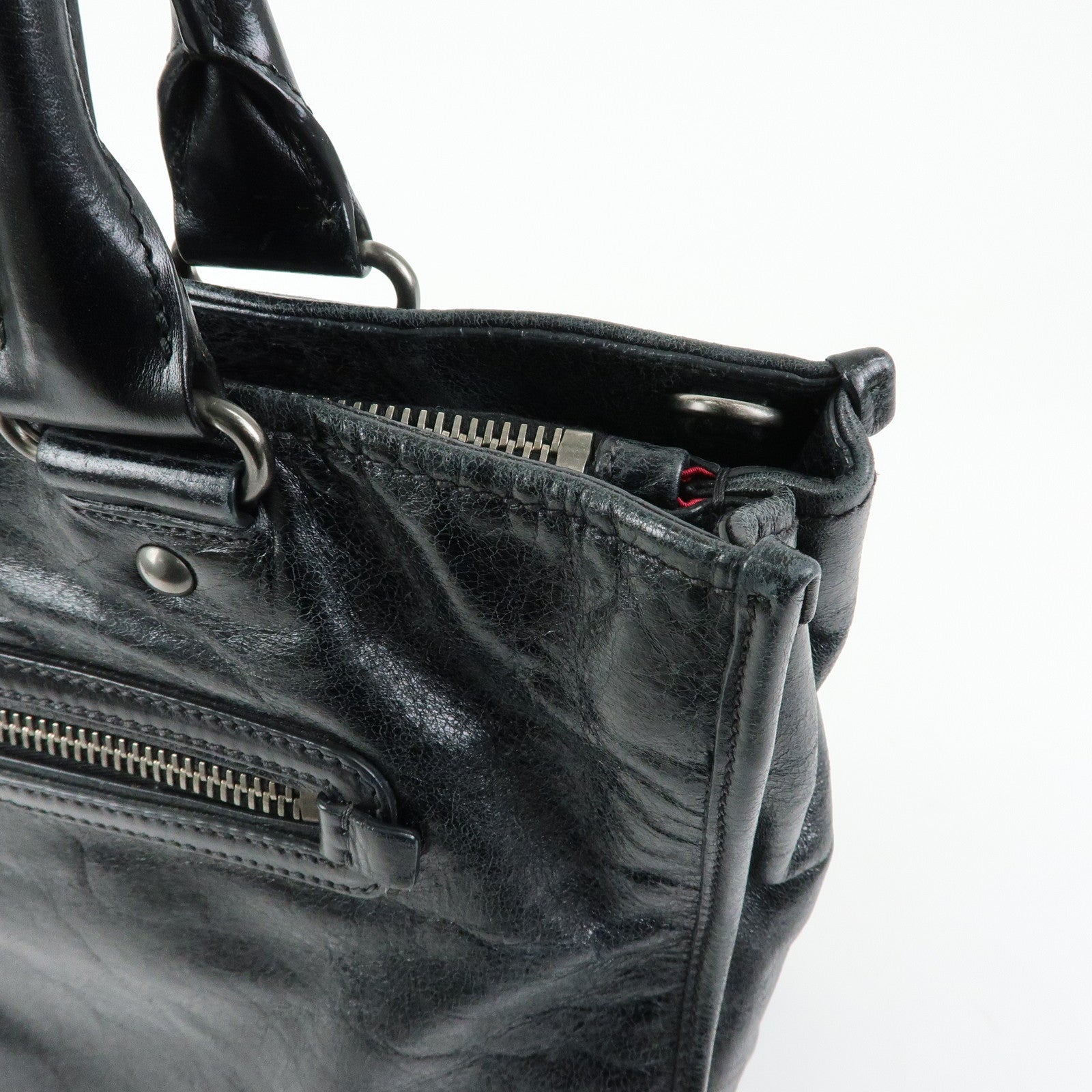 MIU MIU Leather Tote Bag Shoulder Bag Black Padlock Charm