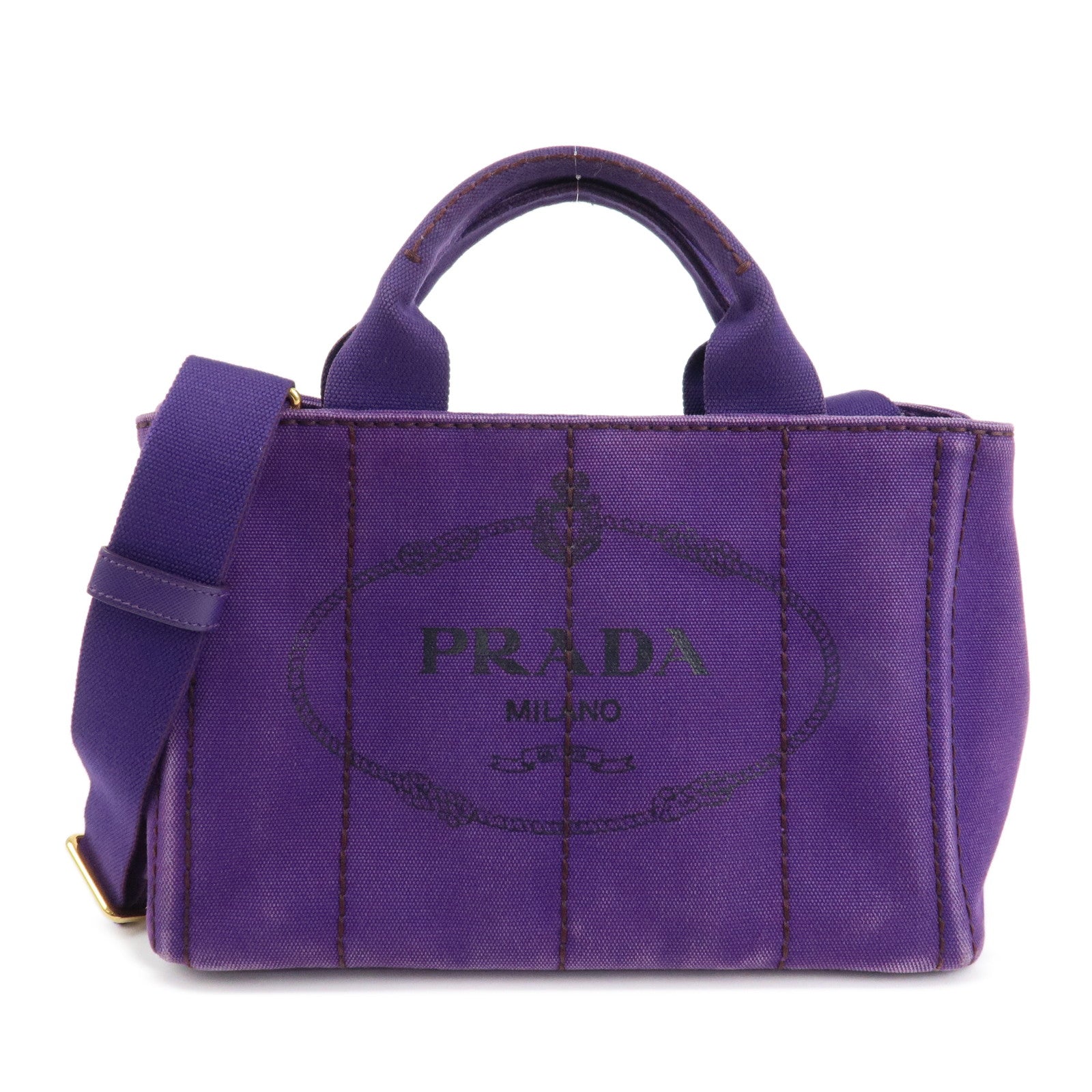 PRADA Logo Canapa Mini Canvas 2Way Tote Shoulder Bag Purple BN2439 Used