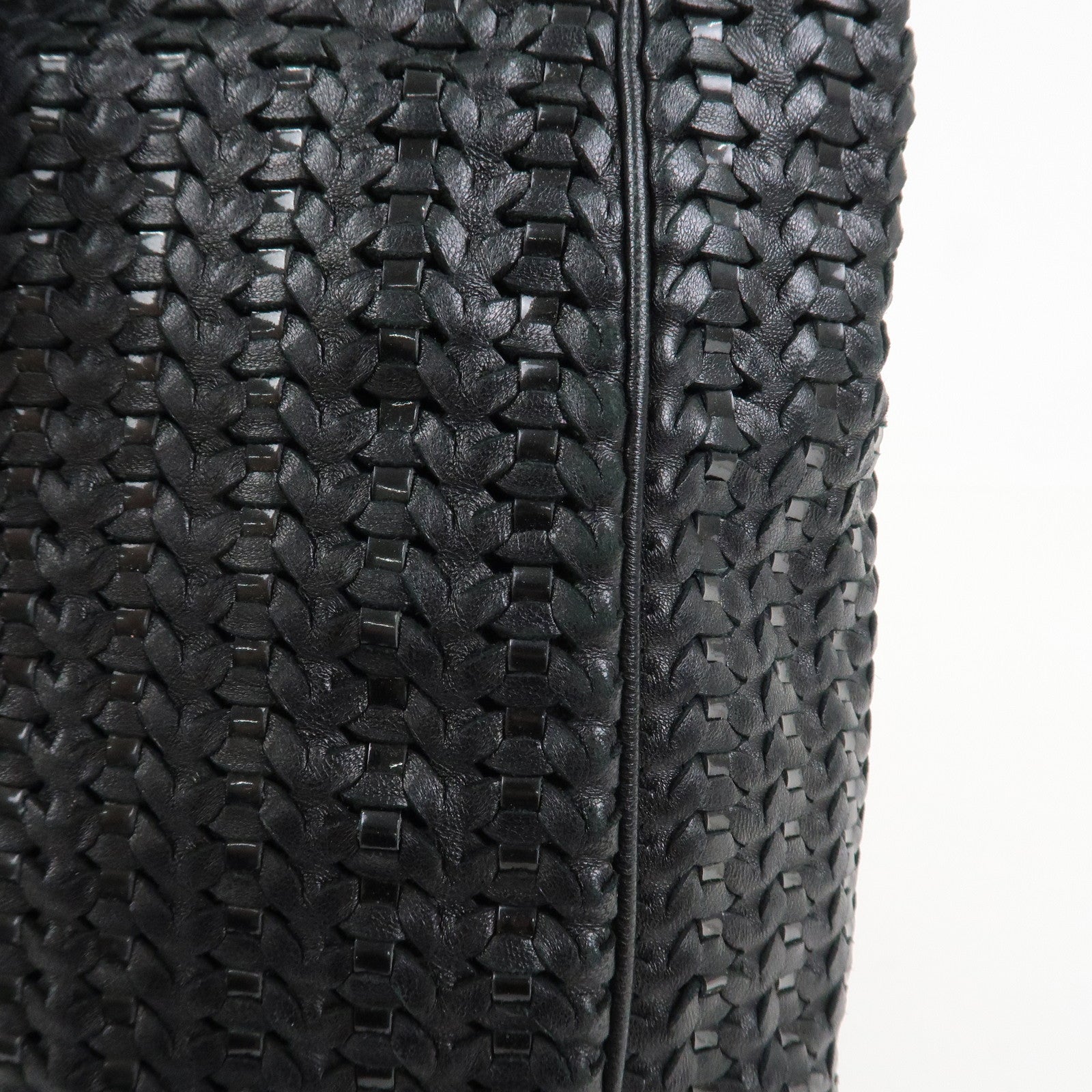 Christian Dior Woven Leather Logo Charm Chain Tote Bag Black