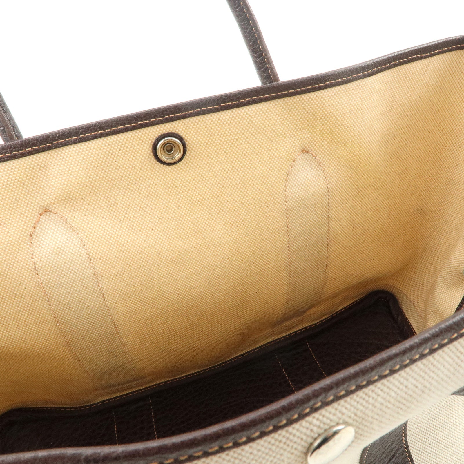 HERMES Garden Party Toile H Leather Tote Bag Hand Bag Natural