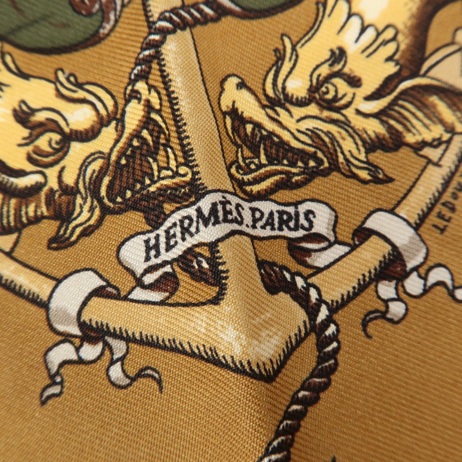 HERMES Carre 45 Silk 100% Scarf PAVOIS Brown Multicolor