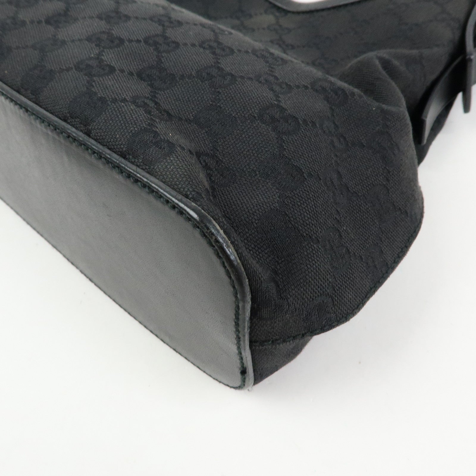 GUCCI GG Canvas Leather Shoulder Bag Hand Bag Black 107752