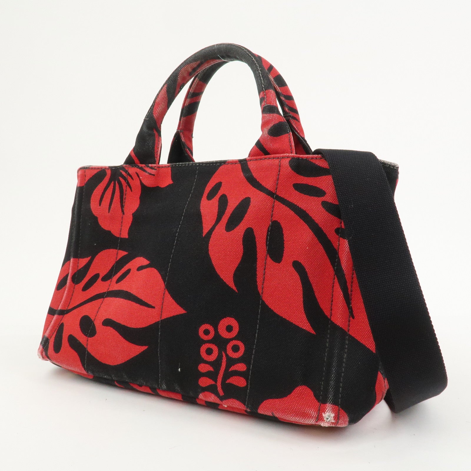 PRADA Canapa Mini 2Way Bag Tote Bag Black Red BN2439G