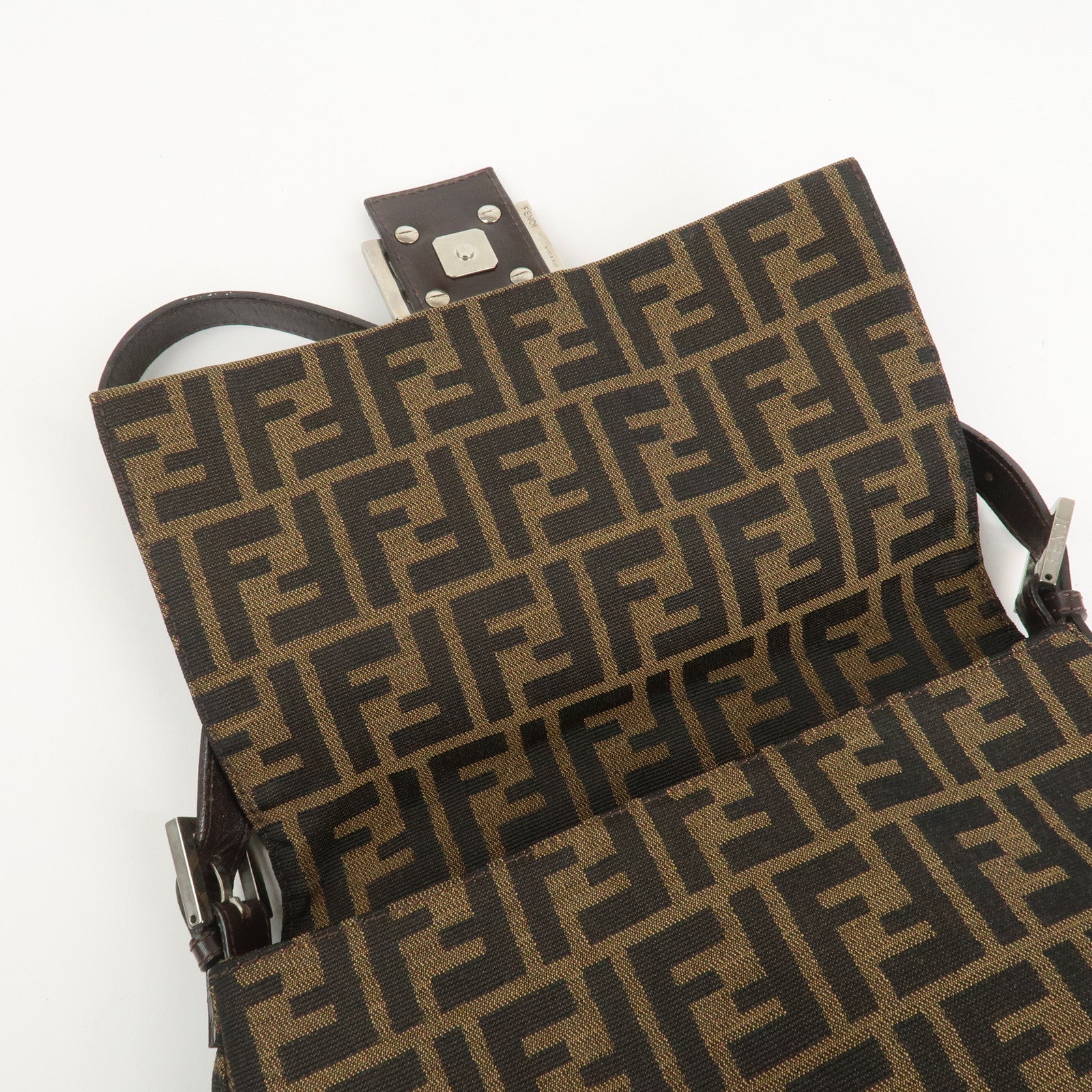 FENDI Zucca Mamma Baguette Canvas Shoulder Bag Brown Black 26325