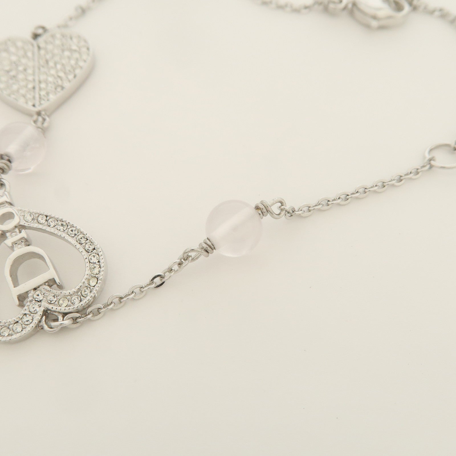 Christian Dior Logo Heart Metal Beads Bracelet Silver