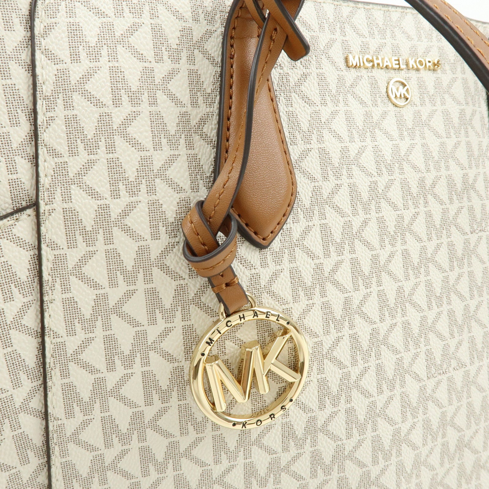MICHAEL KORS MK Signature PVC Leather Shoulder Bag Ivory Brown