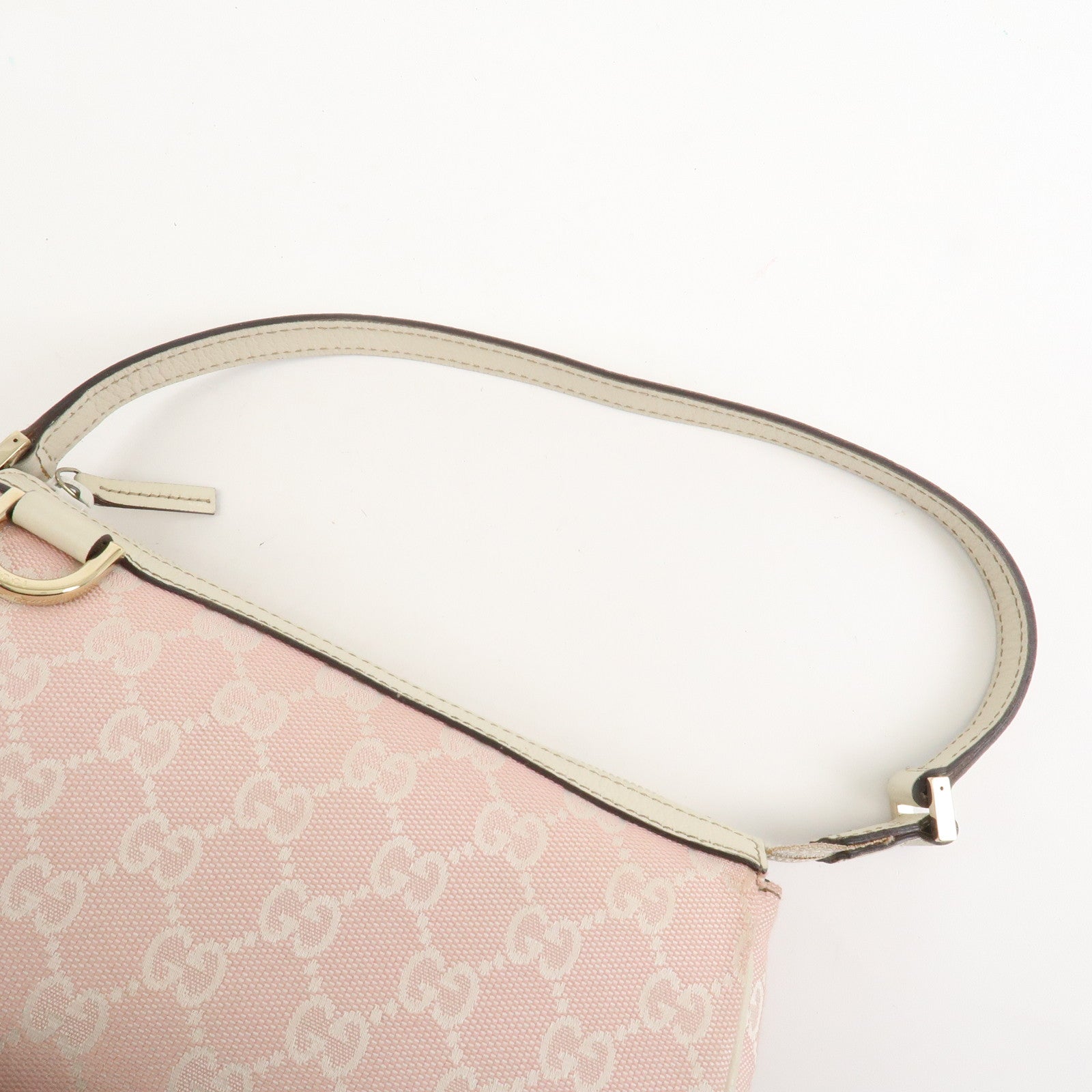 GUCCI Abbey GG Canvas Leather Pouch Hand Bag Pink Ivory 145750