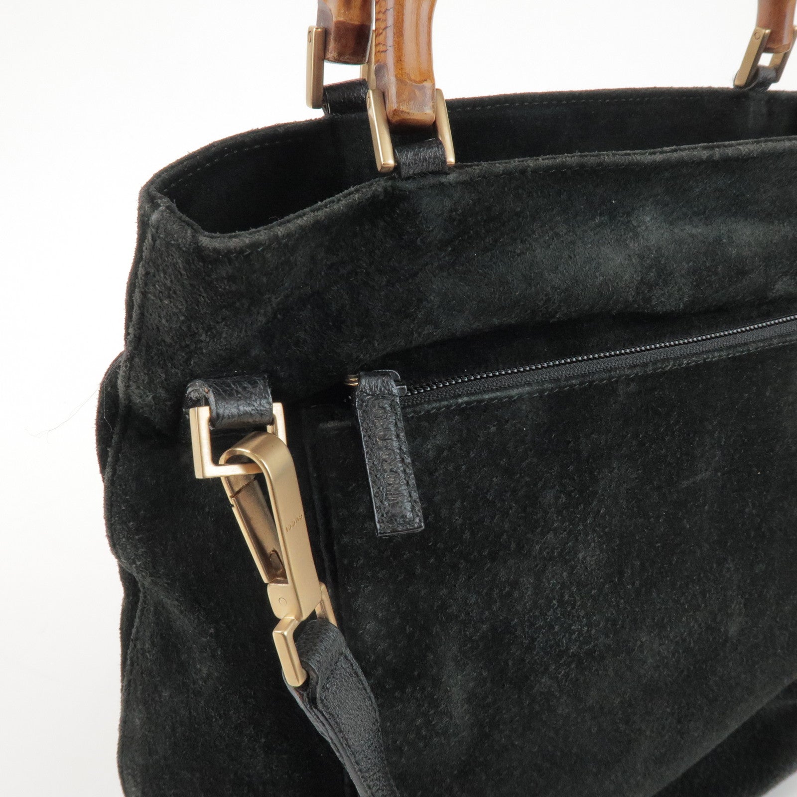 GUCCI Bamboo Suede 2Way Bag Hand Bag Shoulder Bag Black 0022122