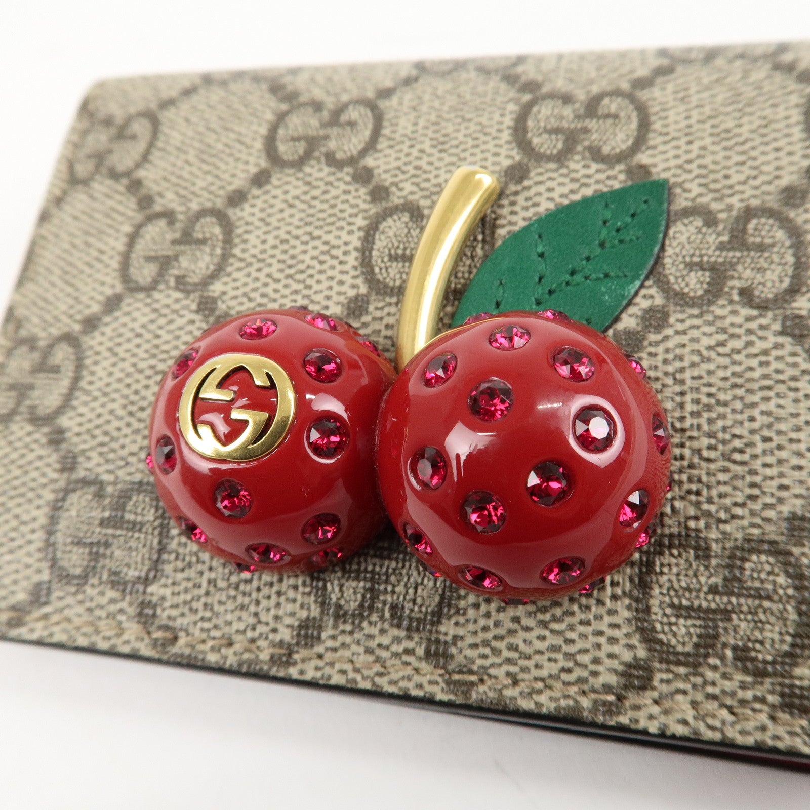 GUCCI Interlocking G GG Supreme Cherry Compact Wallet Beige 476050 Used