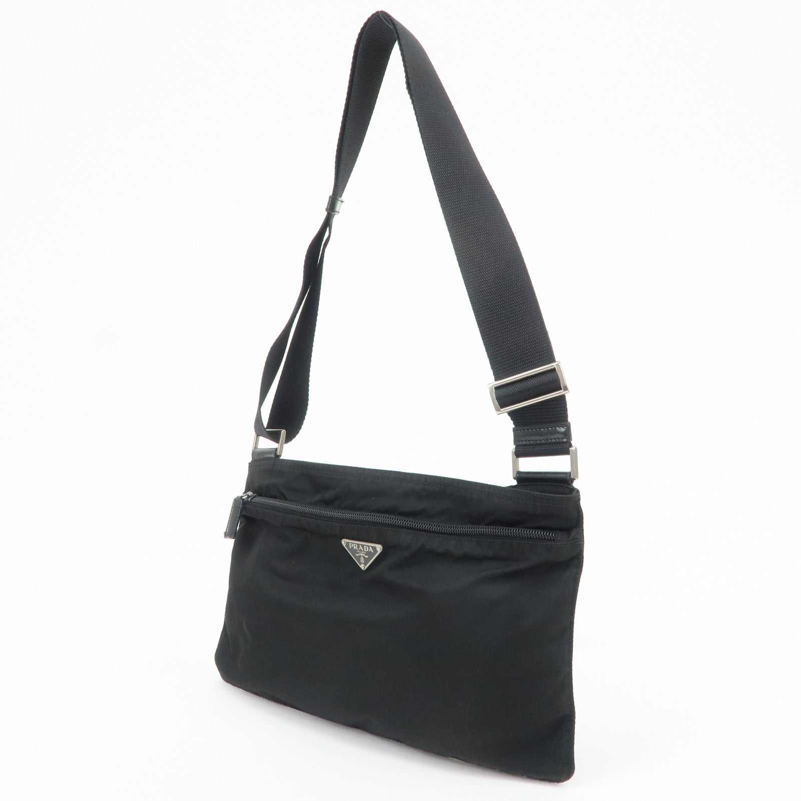 PRADA Triangle Logo Nylon Leather Shoulder Bag Crossbody Bag Black