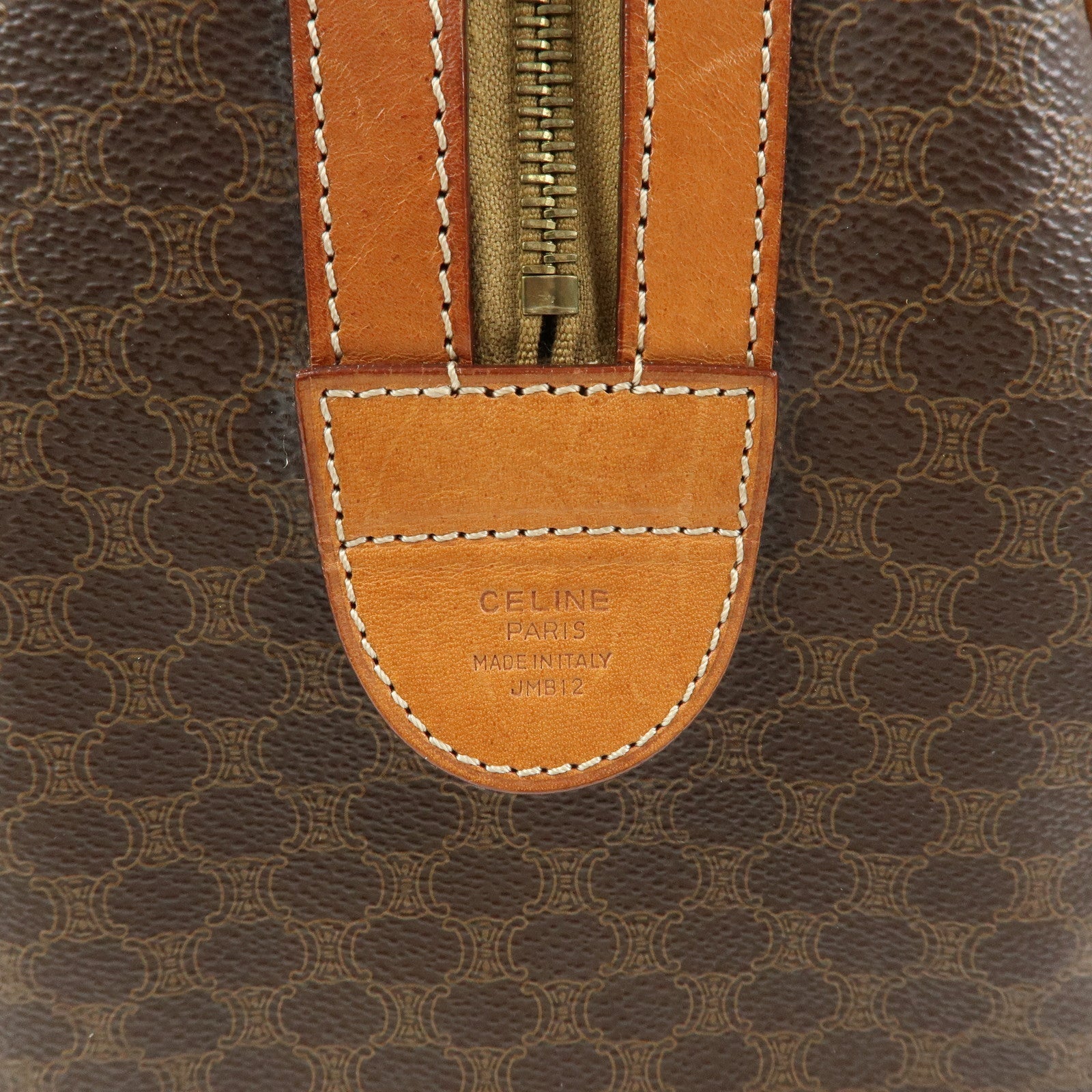 CELINE Macadam PVC Leather Boston Bag Hand Bag Brown