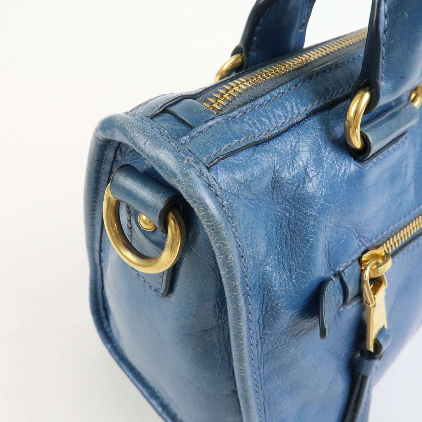 MIU MIU Logo Leather 2Way Bag Hand Bag Shoulder Bag Blue