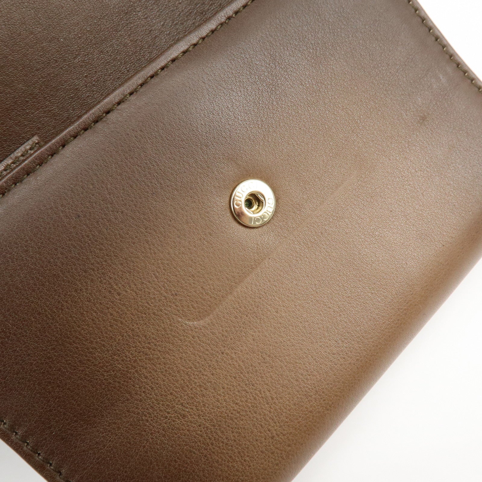 GUCCI Bamboo Leather Bi-fold Compact Wallet Brown 257017