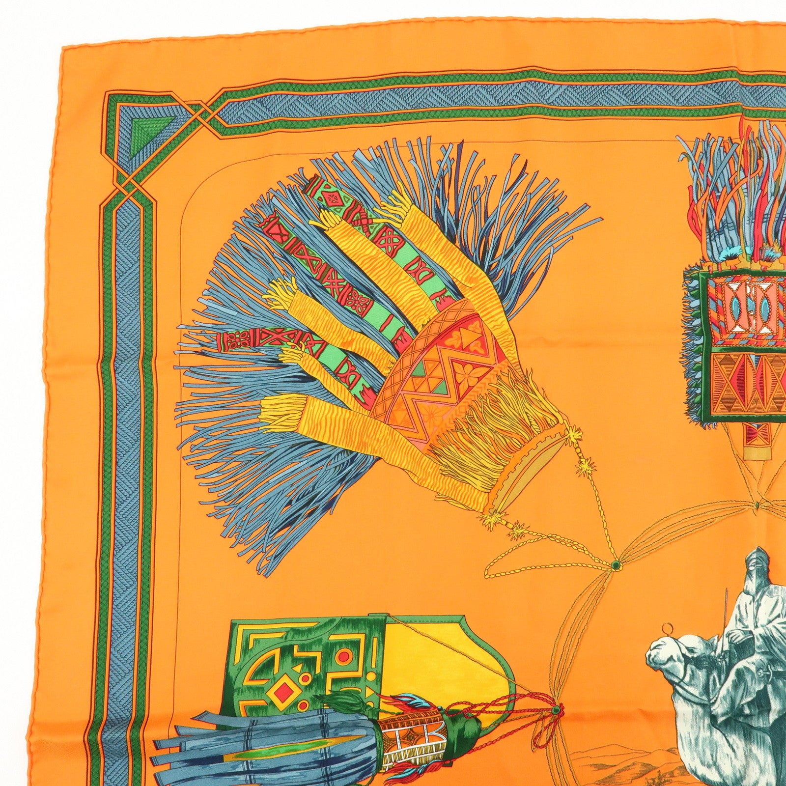 HERMES Carre 90 Silk 100% CUIRS DU DESERT Scarf Orange