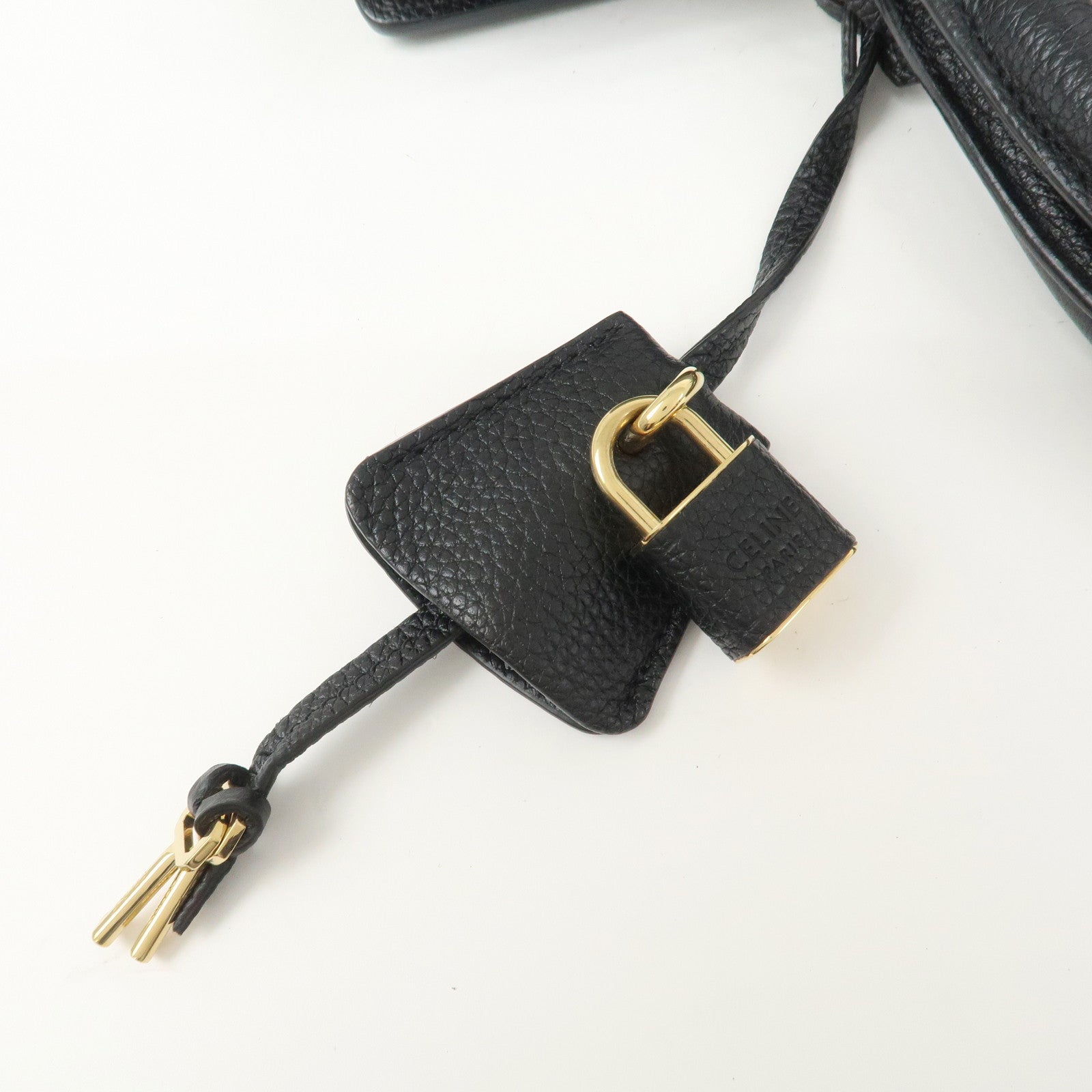 CELINE Calf Leather Boston Bag Hand Bag Black