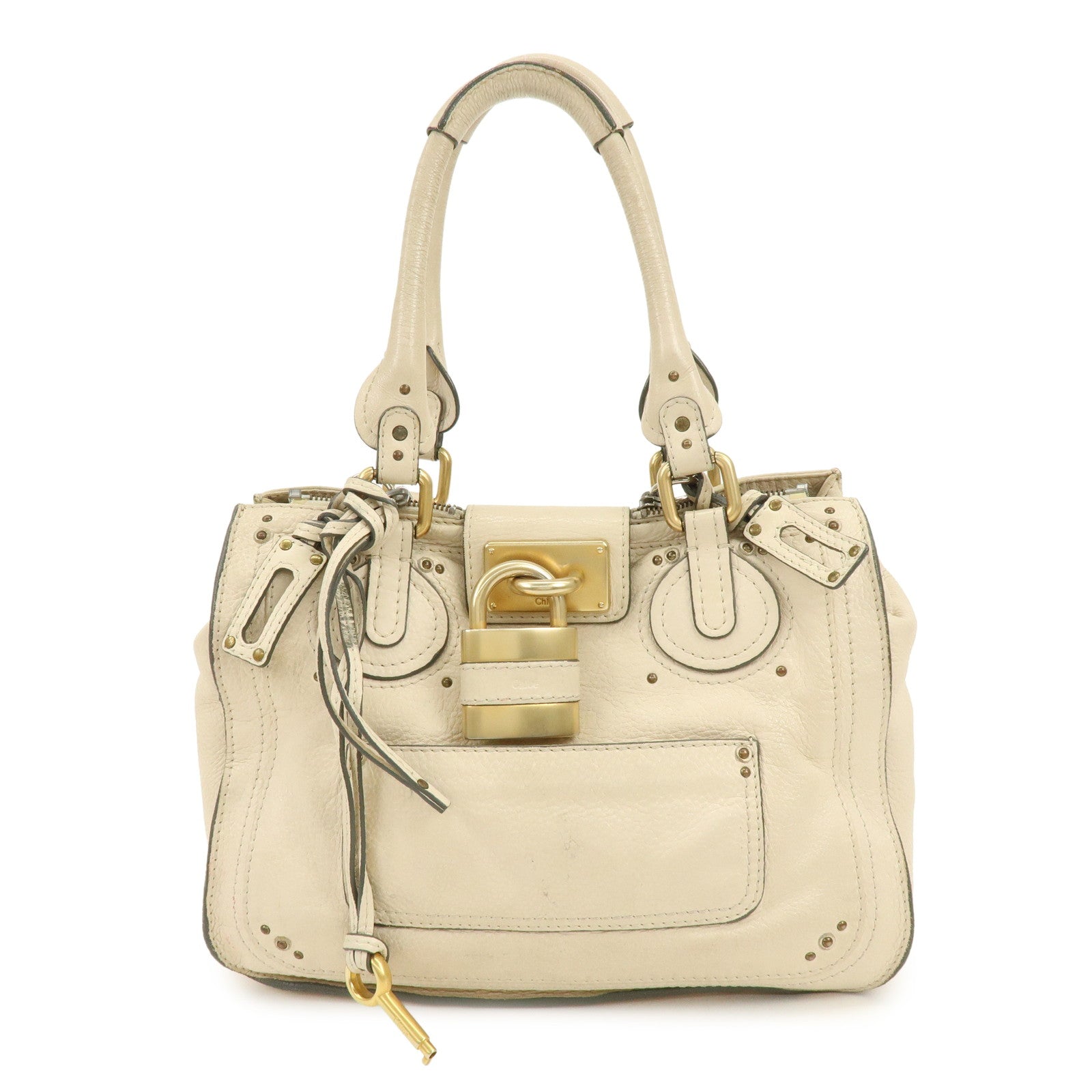 Chloe Paddington Leather Tote Bag Hand Bag White