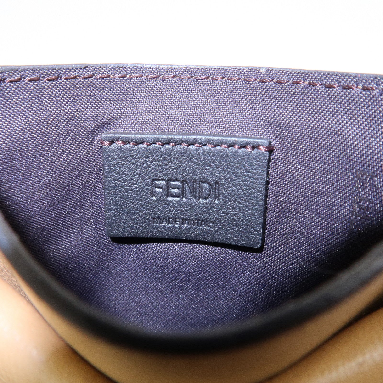 FENDI Zucca Baguette Leather Card Case Light Brown