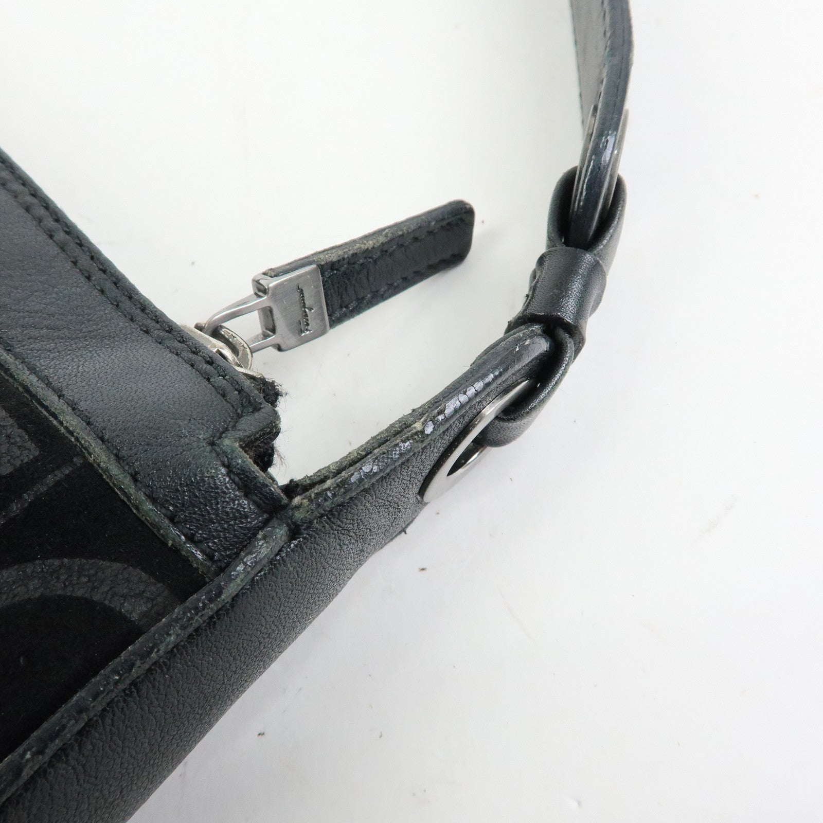 Ferragamo Gancini Suede Leather Shoulder Bag Tote Bag Black