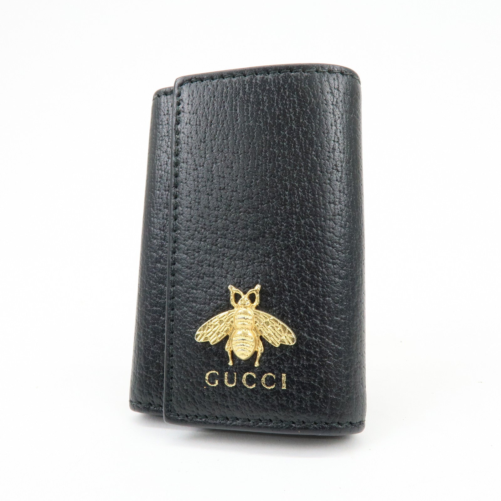 GUCCI Animalier Bee Leather 6 Ring Key Case Key Holder Black 523683