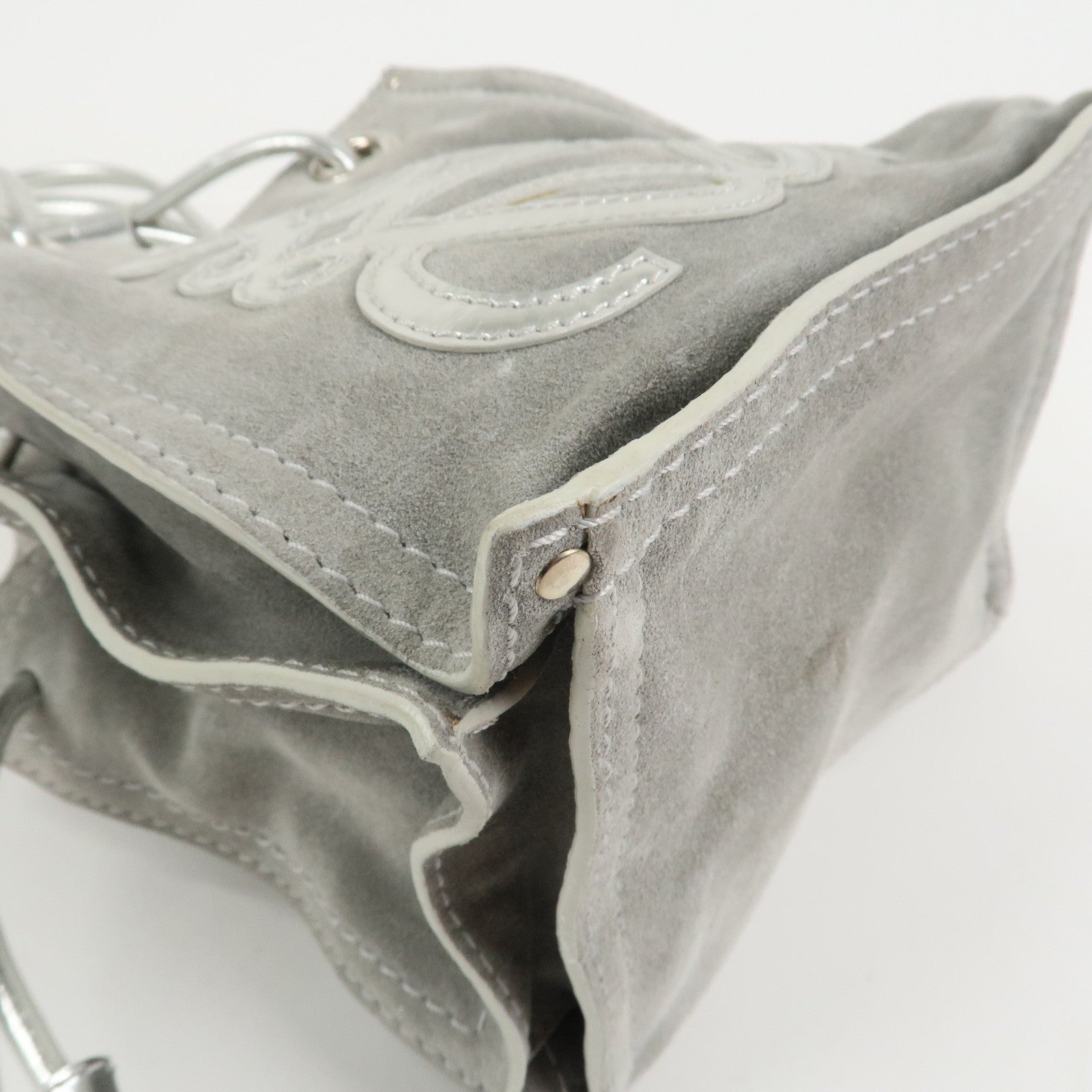 LOEWE Anagram Suede Leather Shoulder Bag Hand Bag Gray Silver