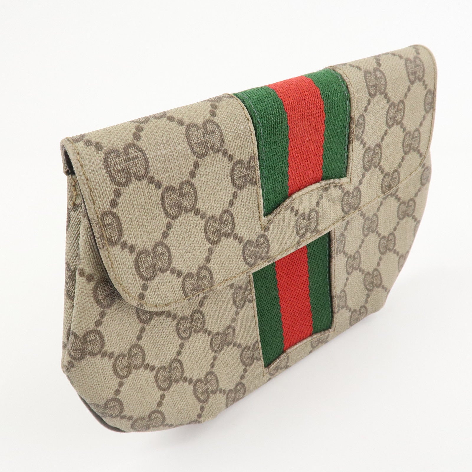 GUCCI Old Gucci GG Supreme Cosmetic Pouch Clutch Bag Beige