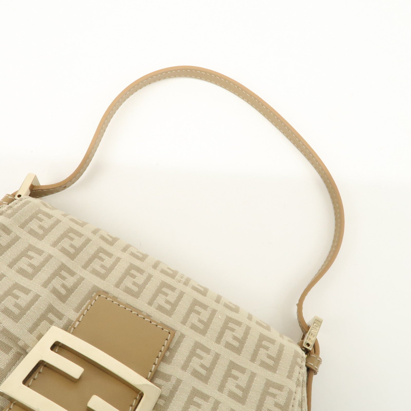 FENDI Mini Mamma Baguette Zucchino Canvas Leather Shoulder Bag Beige 8BR180
