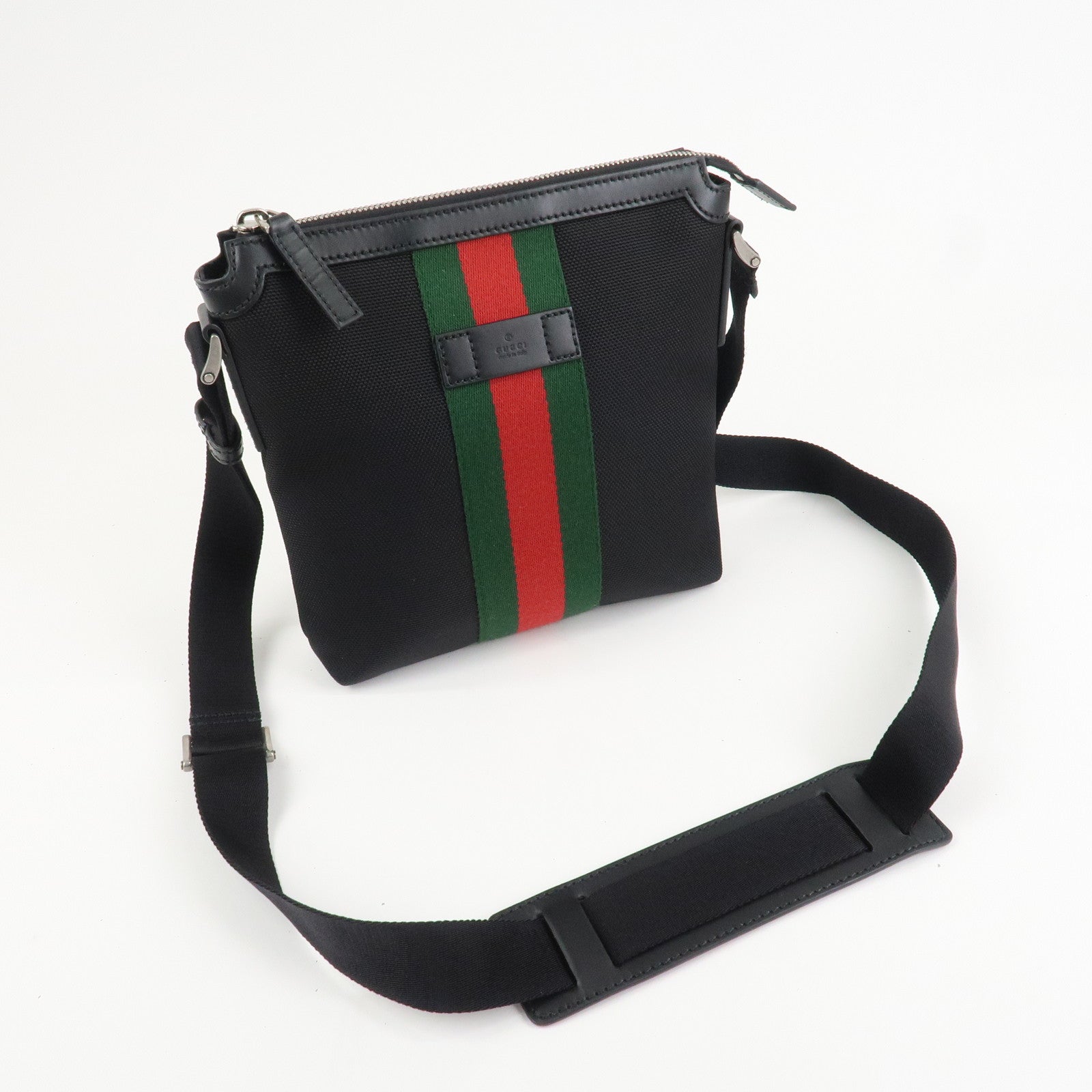 GUCCI Sherry Canvas Leather Shoulder Bag Crossbody Bag Black 631195