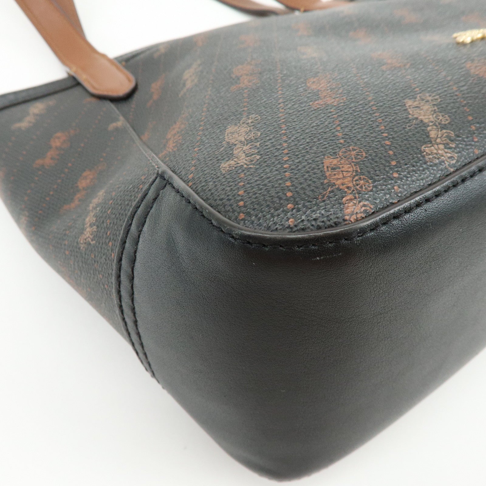 COACH PVC Leather Tote Bag Hand Bag Shoulder Bag Black Camel