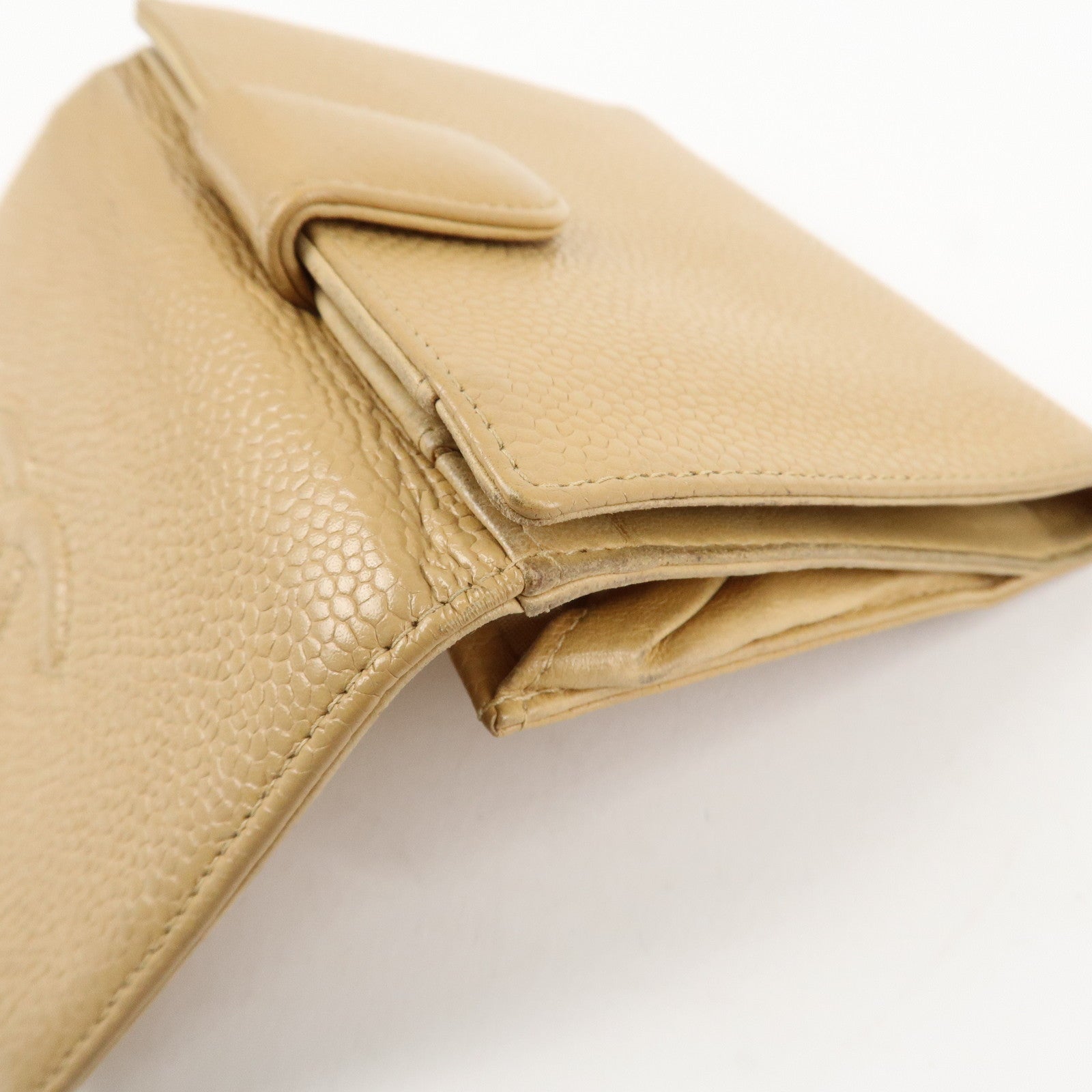 CHANEL COCO Mark Caviarskin W Hook Bi-fold Wallet Beige Used