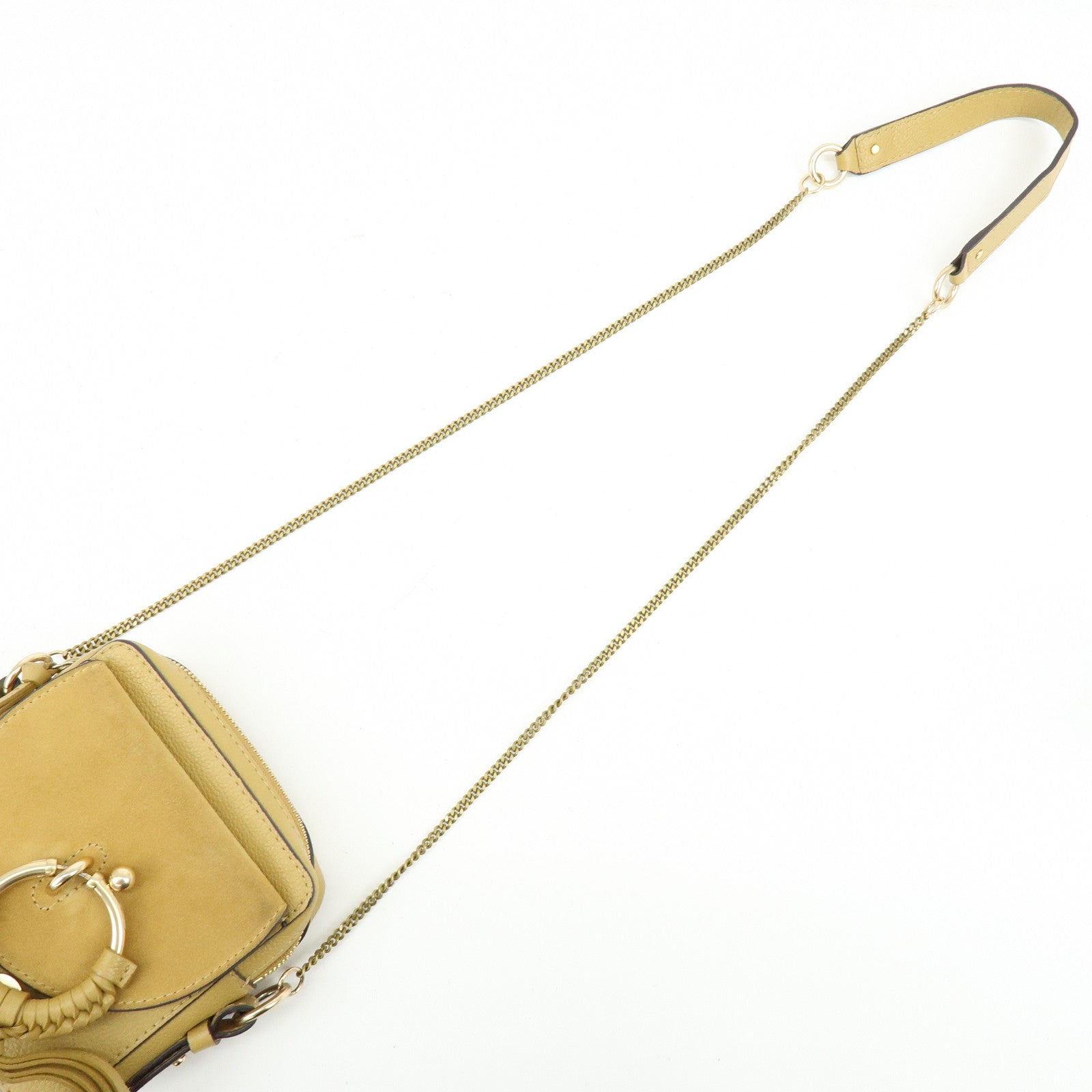 Chloe See by Chloe Leather Suede Chain Shoulder Bag Beige