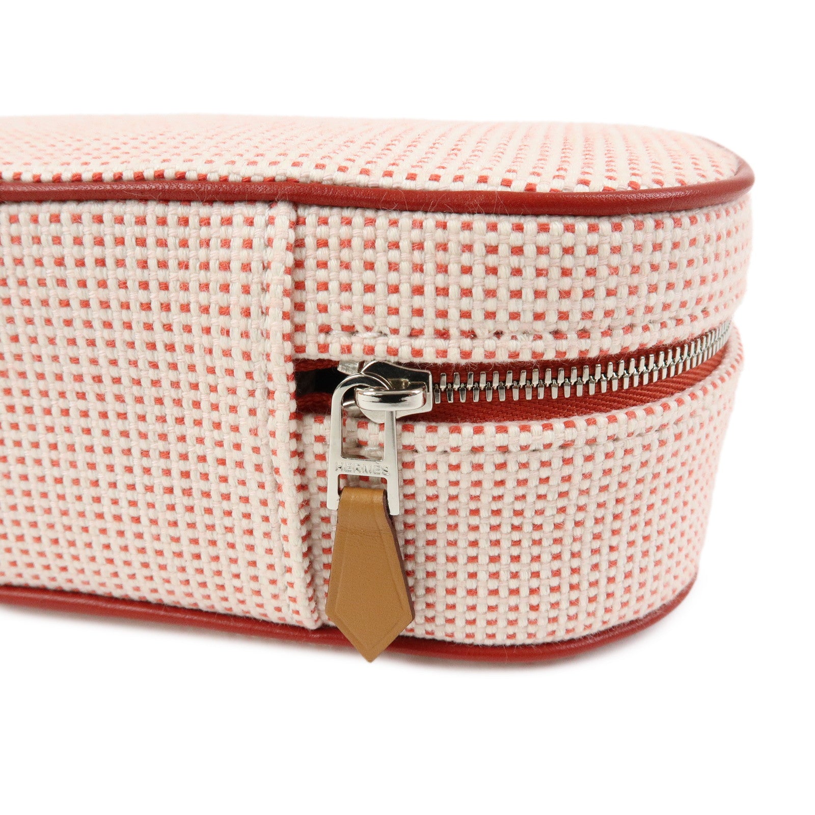 HERMES Escales Toilette H Cotton 100% Leather Pouch Cosmetics Pouch