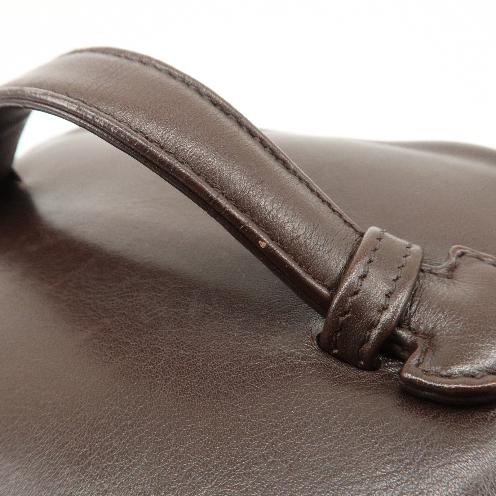 CHANEL COCO Mark Leather Vanity Bag Hand Bag Cosmetic Bag Brown A01998