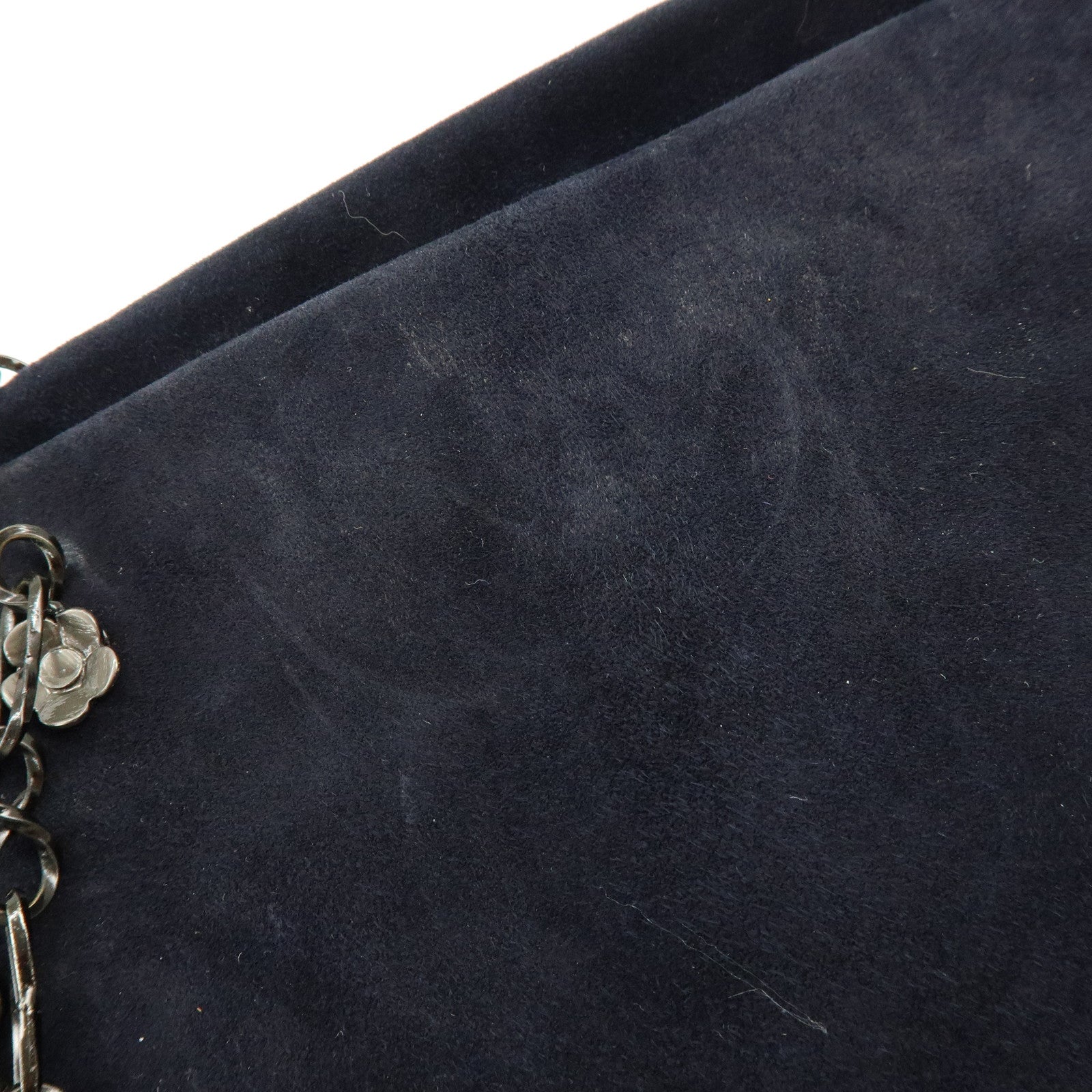 PRADA Logo Suede Chain Shoulder Bag Tote Bag Dark Navy