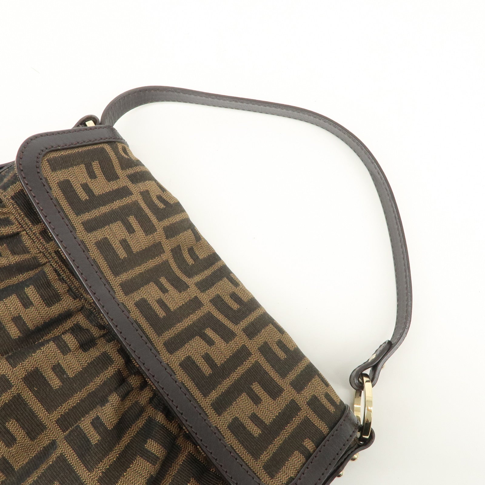 FENDI Zucca Canvas Leather Shoulder Bag Hand Bag Brown 8BR445