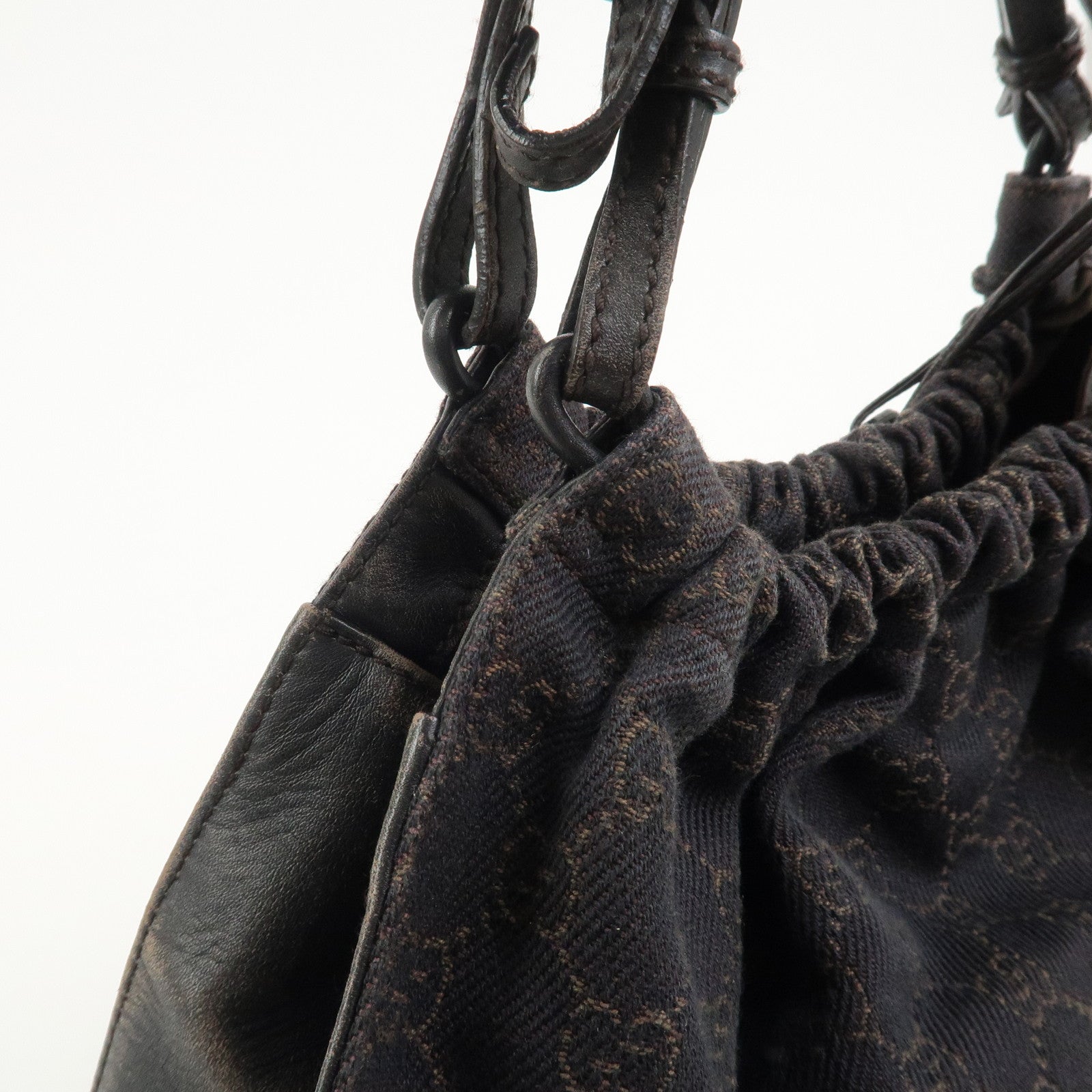 GUCCI GG Monogram Canvas Leather Tote Bag Hand Bag Brown 76554