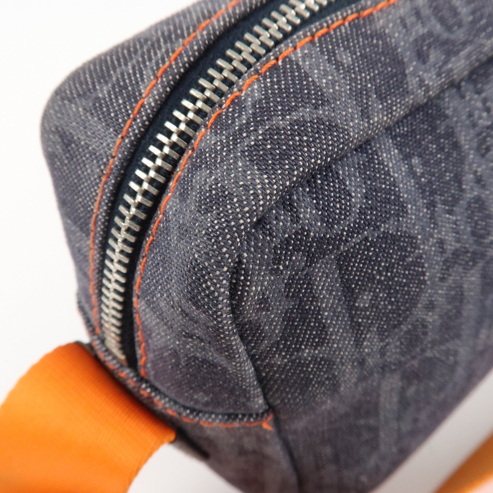 Christian Dior Flight Line Trotter Denim Leather Shoulder Bag Indigo Blue Orange Used