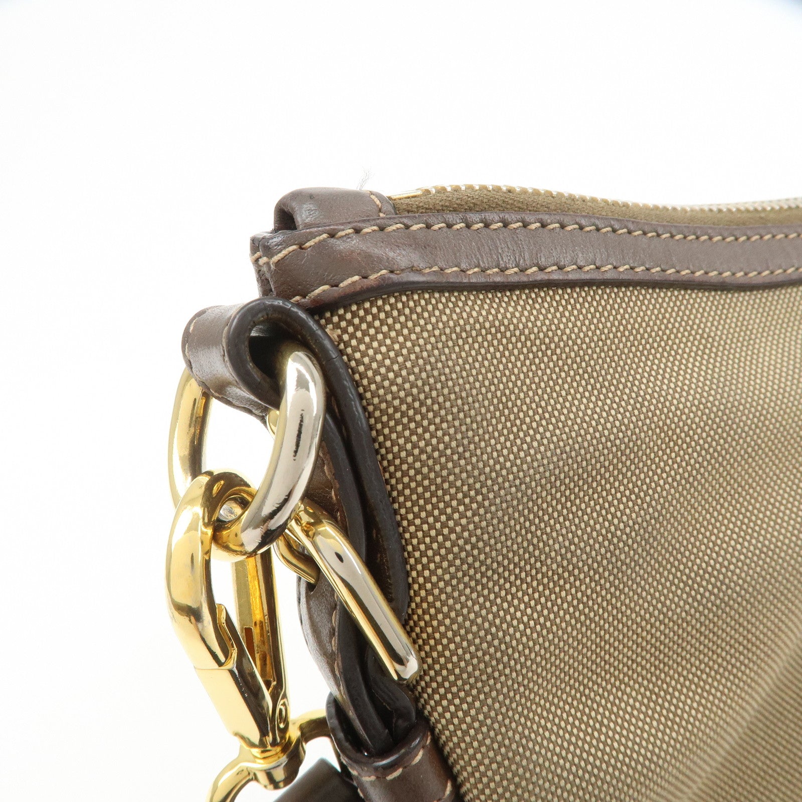 PRADA Logo Jacquard Leather Shoulder Bag Beige Brown BT867A