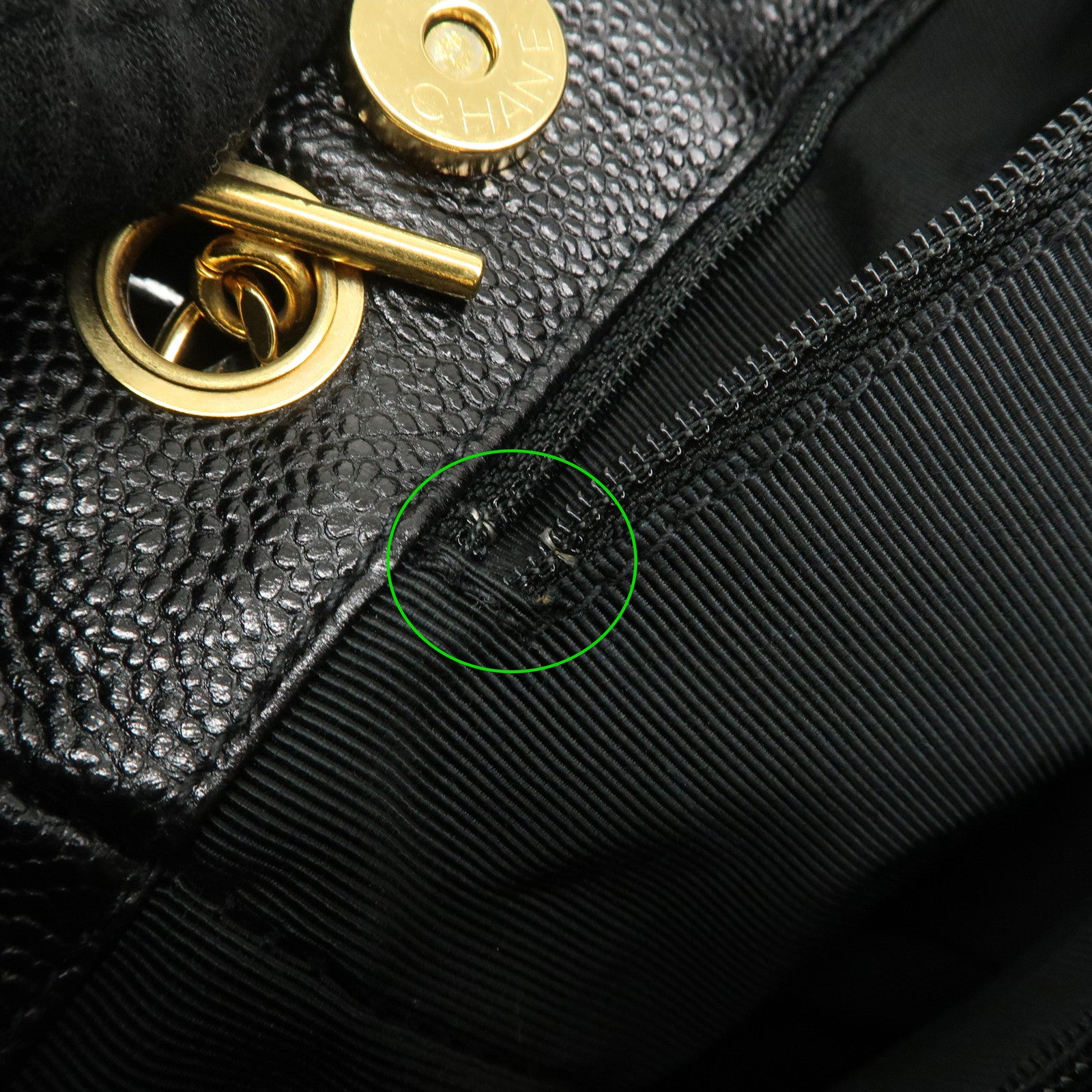 CHANEL COCO Mark Caviarskin Chain Tote Bag Black Used