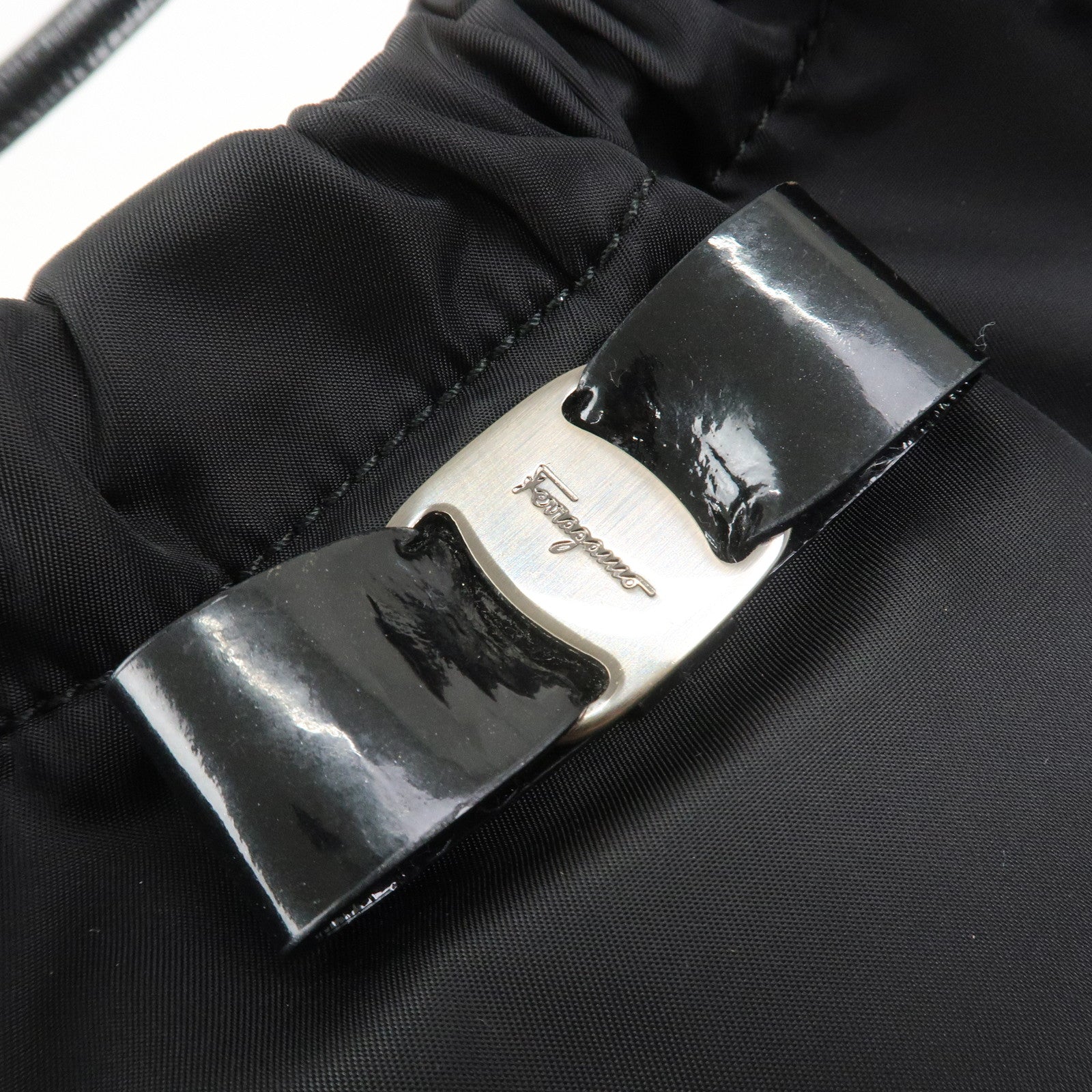 Ferragamo Vara Ribbon Nylon Patent Leather 2Way Hand Shoulder Bag