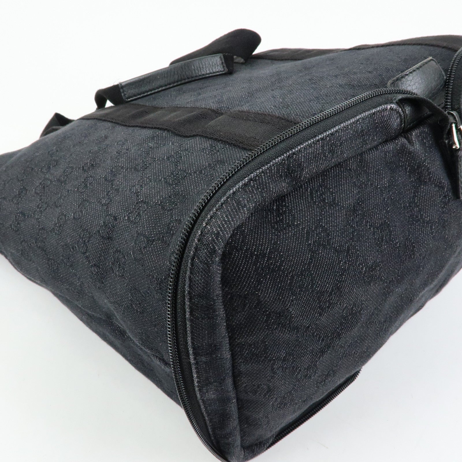 GUCCI GG Denim Leather Foldable Tote Bag Shoulder Bag Black 152232
