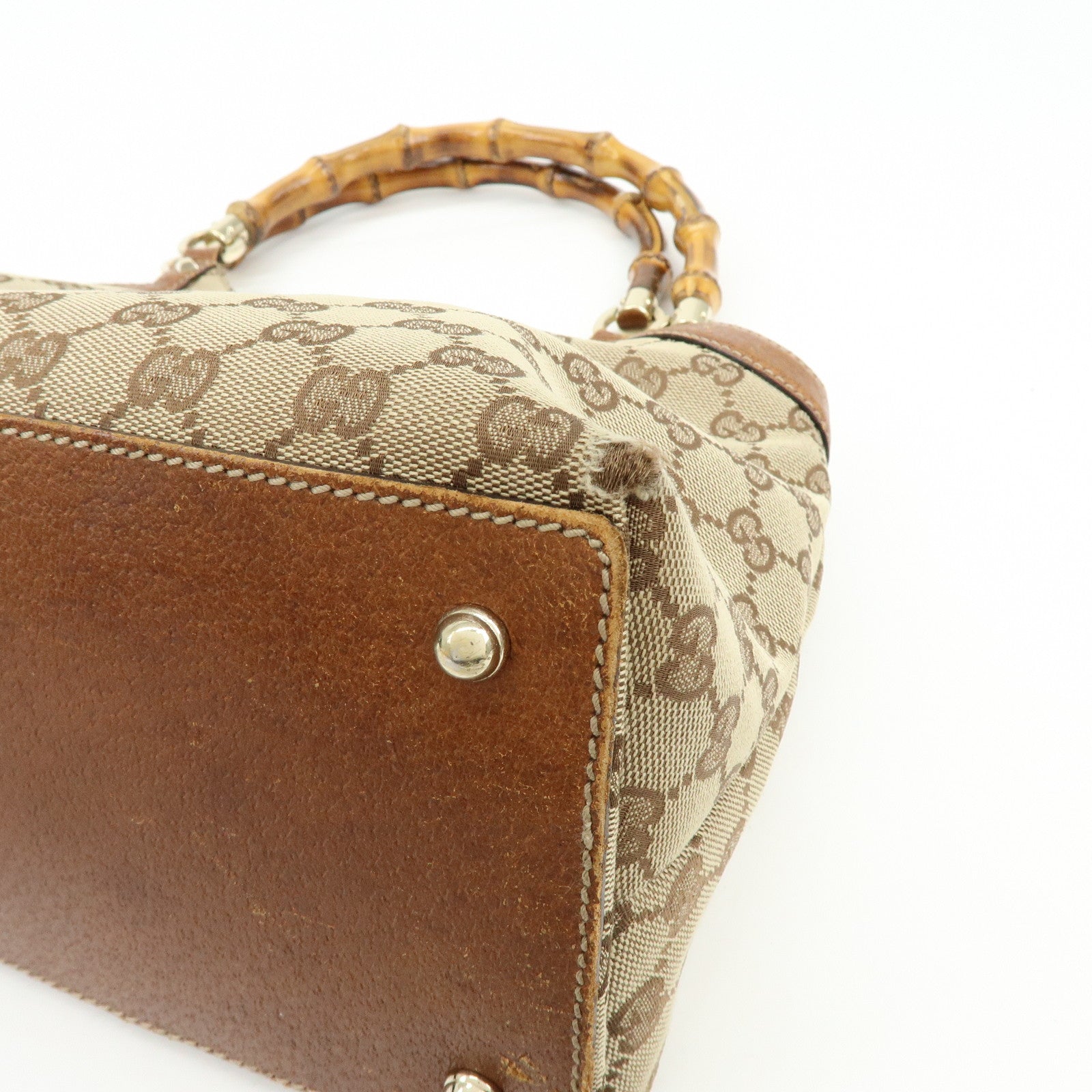 GUCCI Bamboo GG Canvas Leather Tote Bag Hand Bag Brown Beige 137395