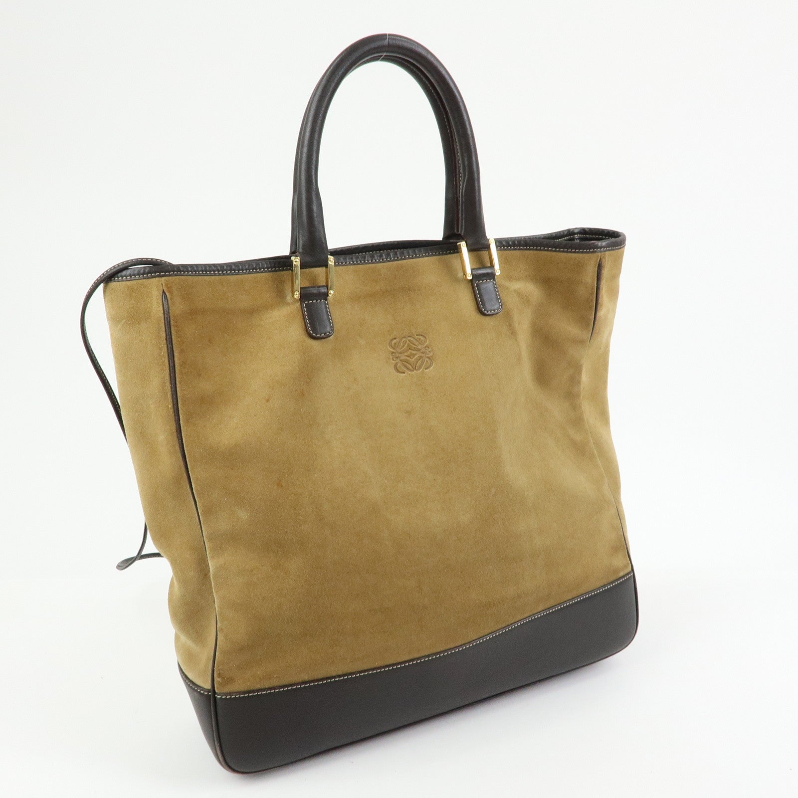 LOEWE Anagram Suede Leather Tote Bag Hand Bag Brown Authentic Used F/S