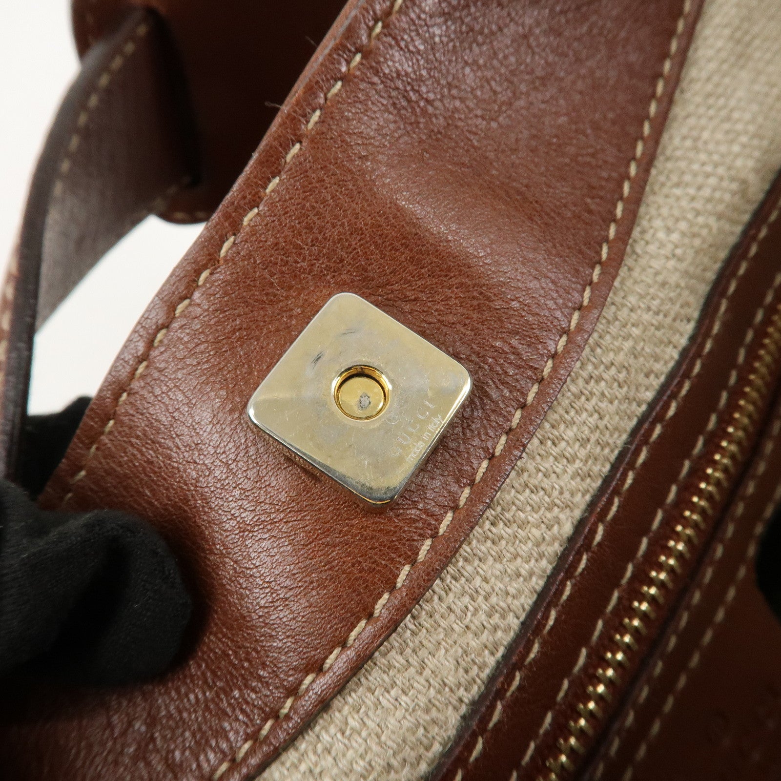 GUCCI Horsebit GG Canvas Leather Shoulder Bag Brown 137386