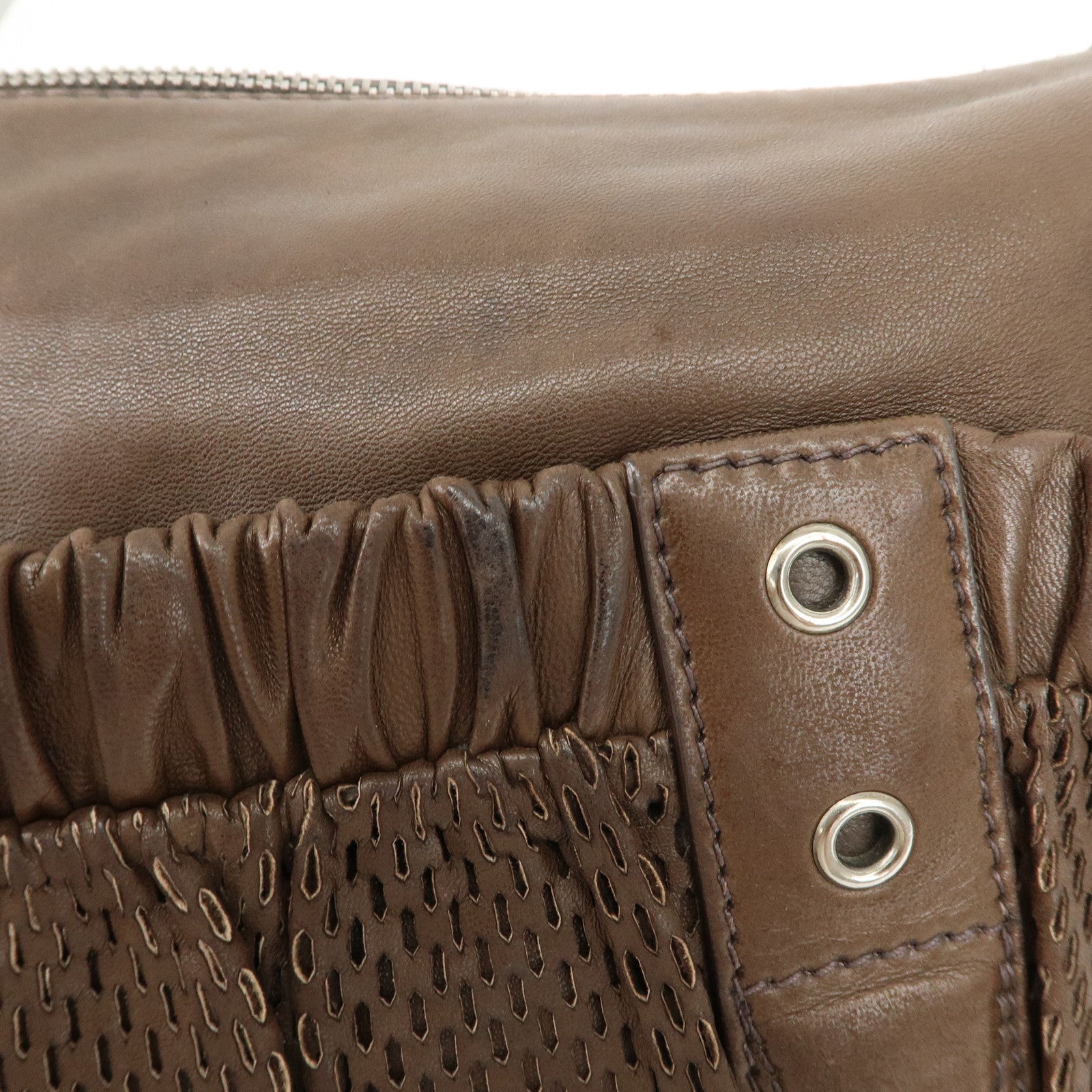 MIU MIU Logo Leather Shoulder Bag Crossbody Bag Brown