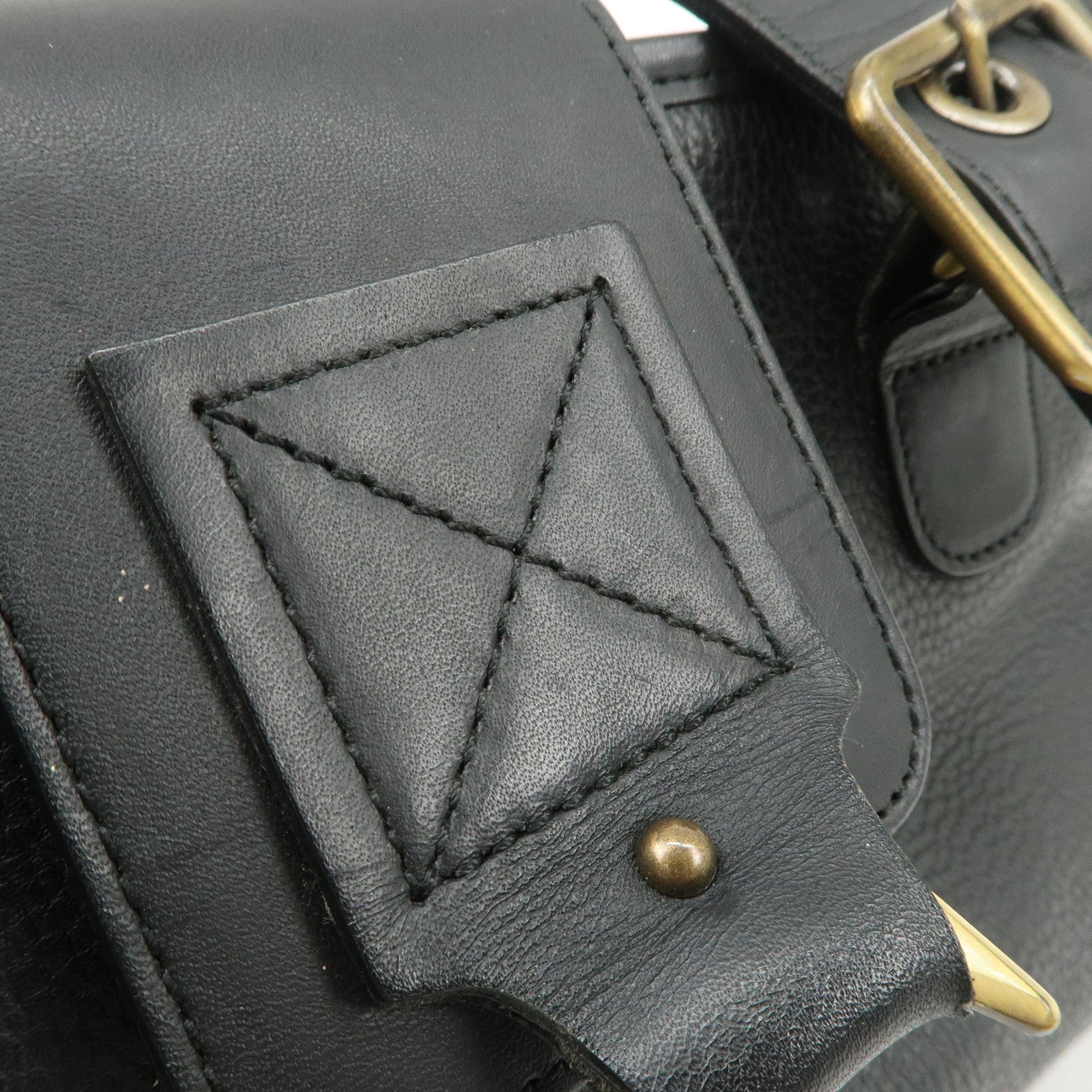 Chloe Logo Leather Shoulder Bag Hand Bag Black Gold Hardware Used