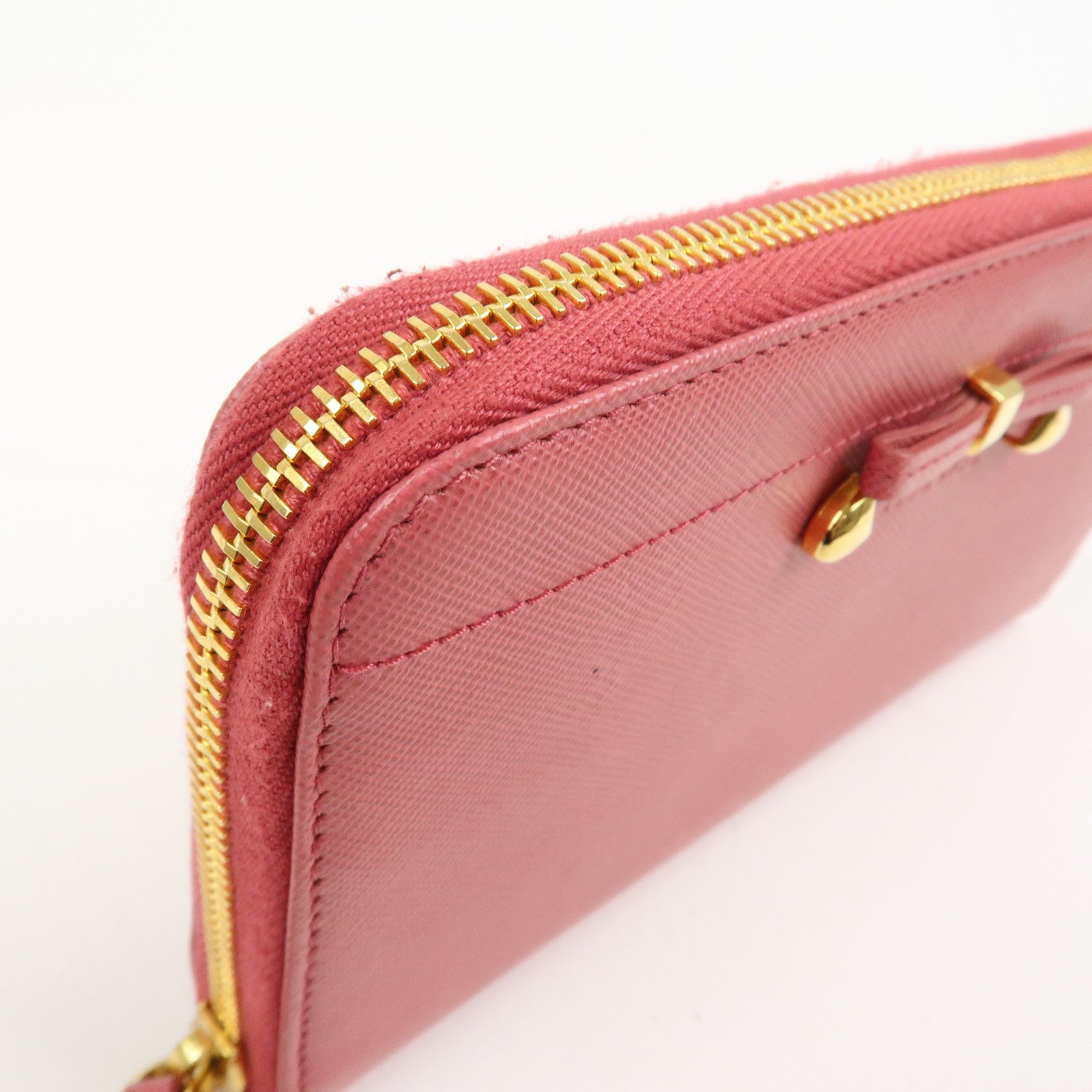 PRADA Logo Saffiano Leather Zippy Long Wallet Pink 1M0506