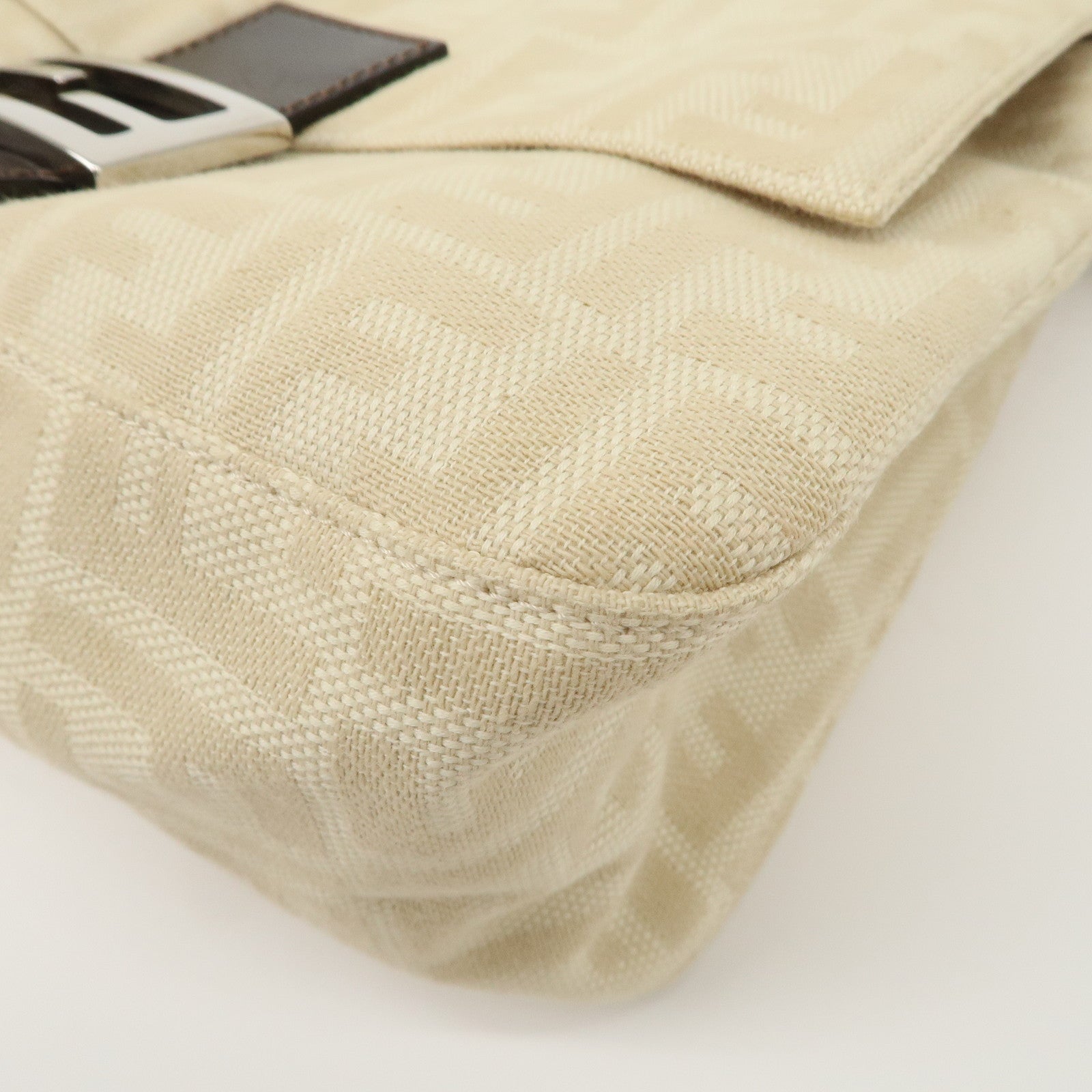 FENDI Mamma Baguette Zucca Canvas Shoulder Bag Beige 26325 Used